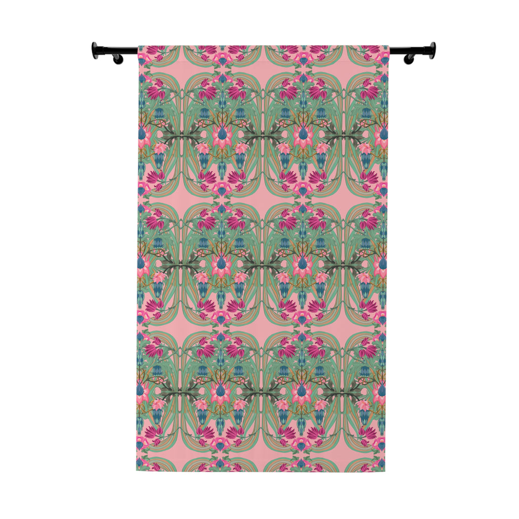 Boho Art Deco Floral Blackout Curtain — Antique Pink & Sage (50×84", Single Panel)