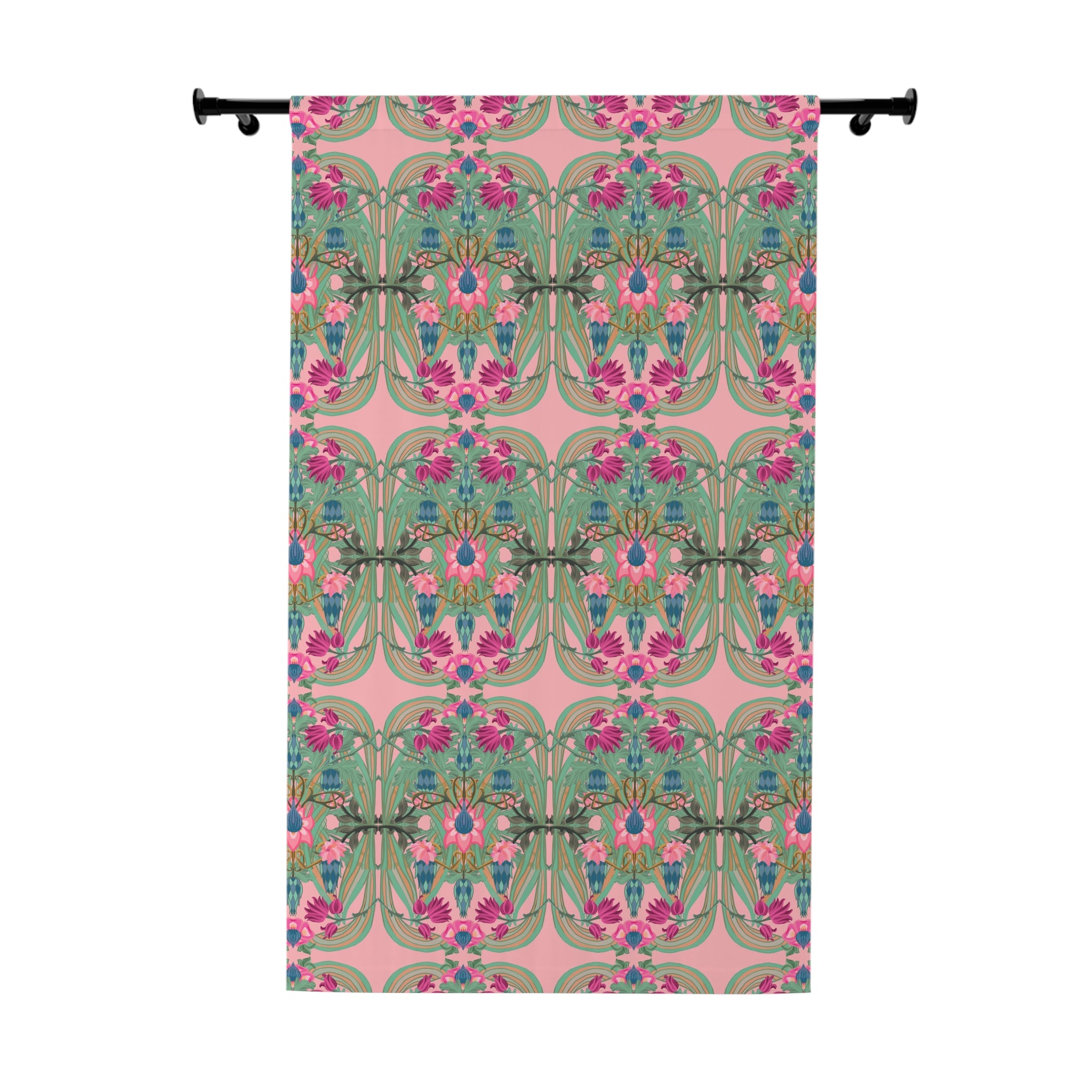 Boho Art Deco Floral Blackout Curtain — Antique Pink & Sage (50×84", Single Panel)
