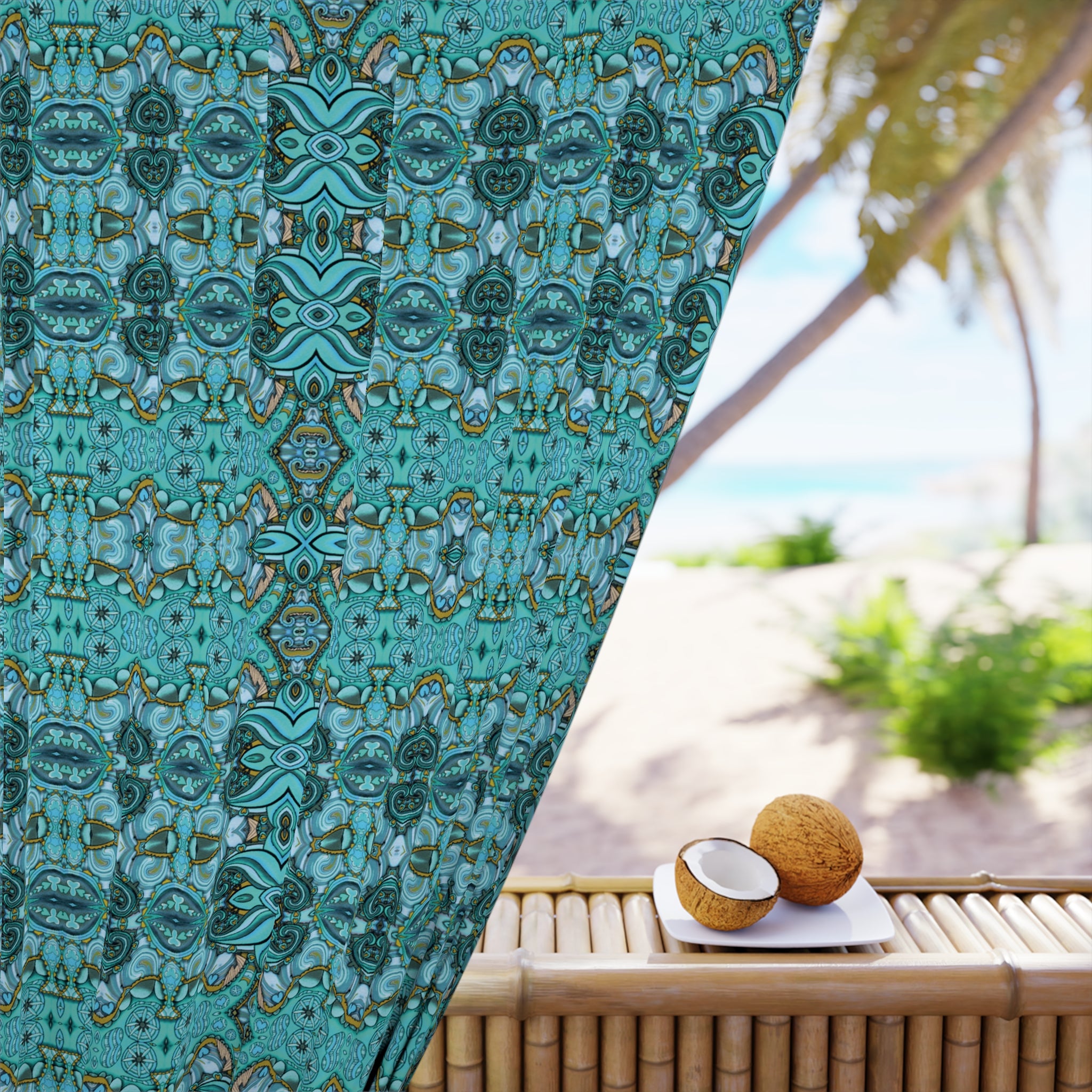 Boho Paisley Blackout Curtain — Turquoise, Antique Pink & Sage (50×84", Single Panel)