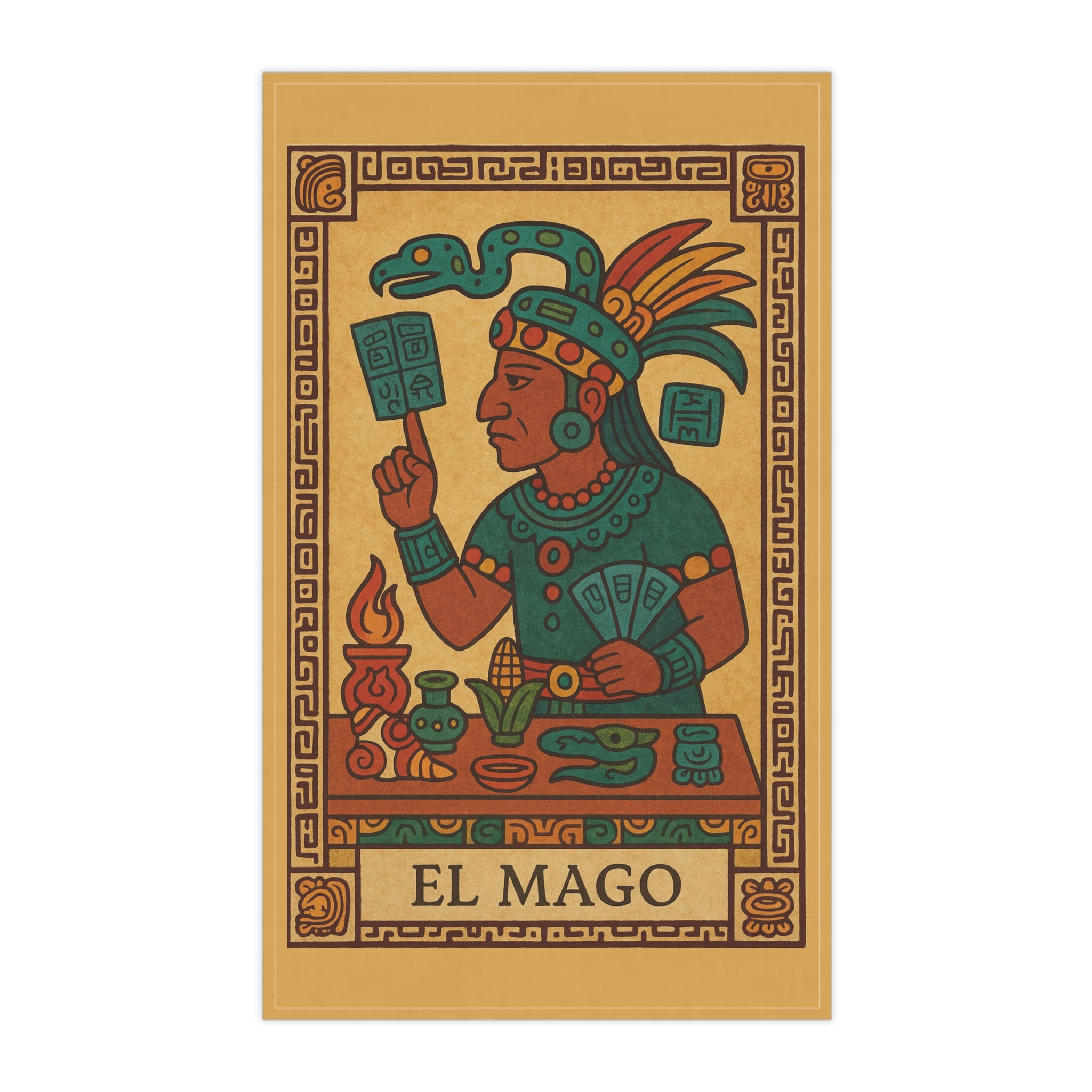 El Mago 'The Magician' Inspired Tarot Kitchen Tea Towel — Aztec Magician Design by Leah Quinn