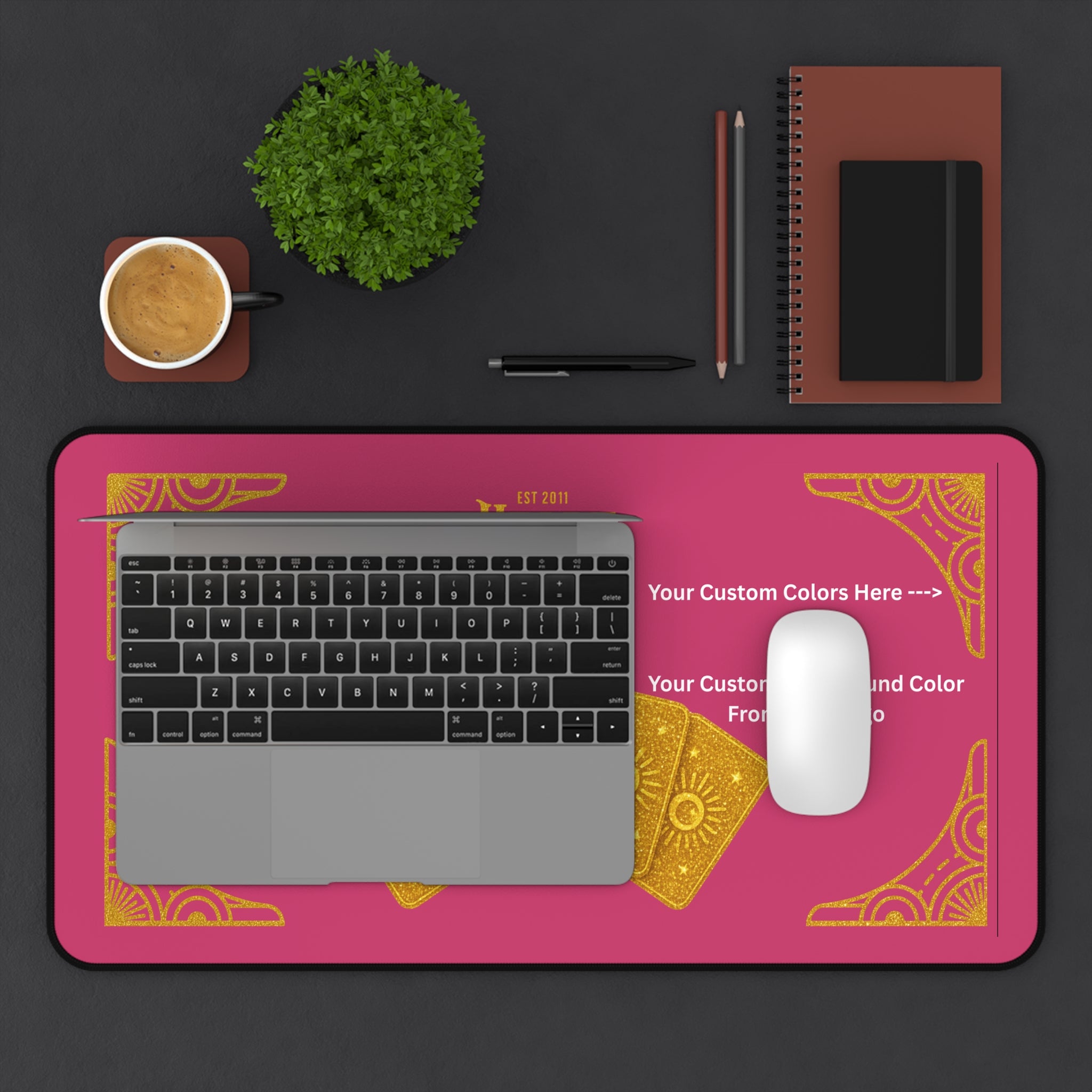 Custom Gold Glitter Desk Mat — Extra Large 12x22 Mouse Pad with Your Company Logo