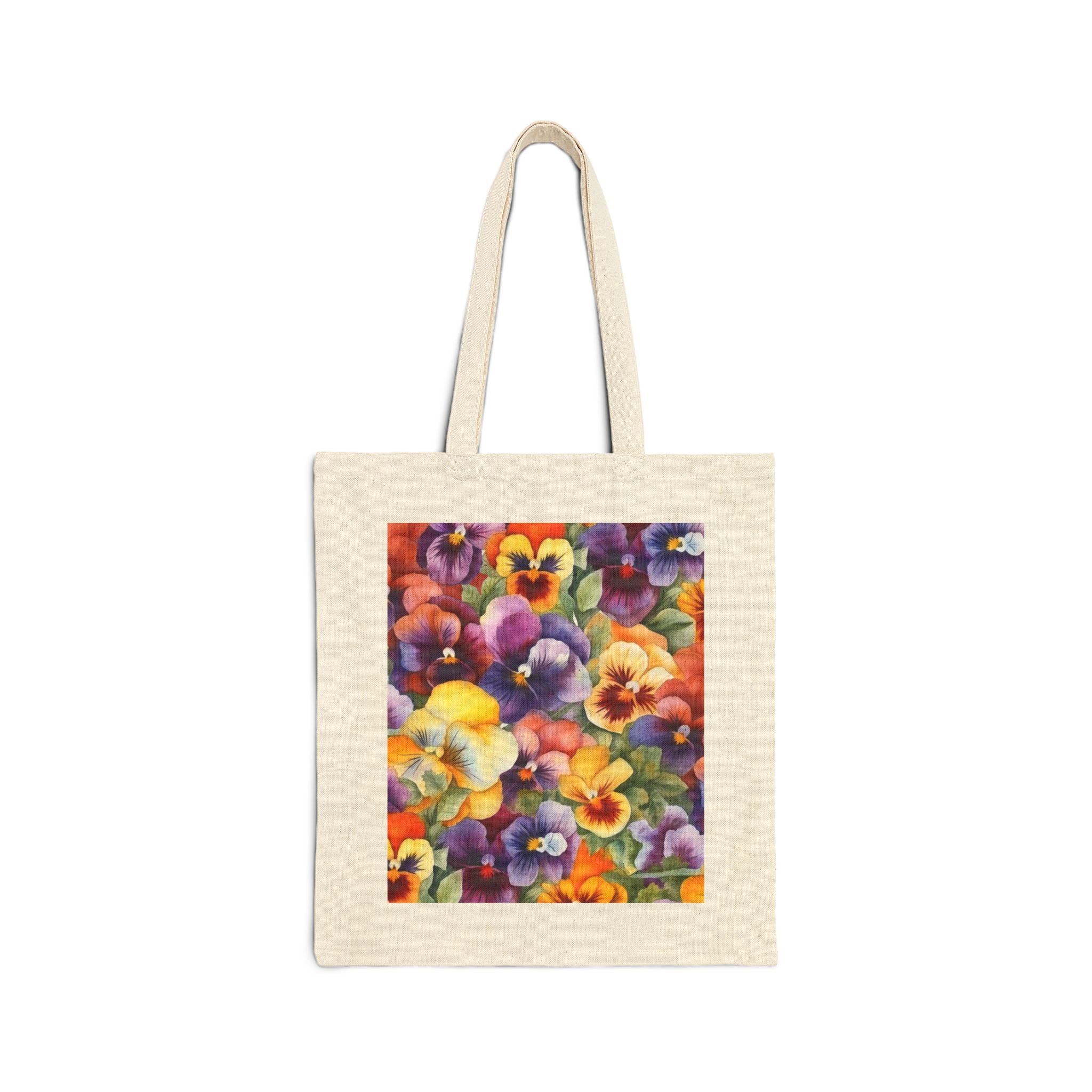 Spring Pansies Canvas Tote Bag — Vibrant Floral Cotton Shopper