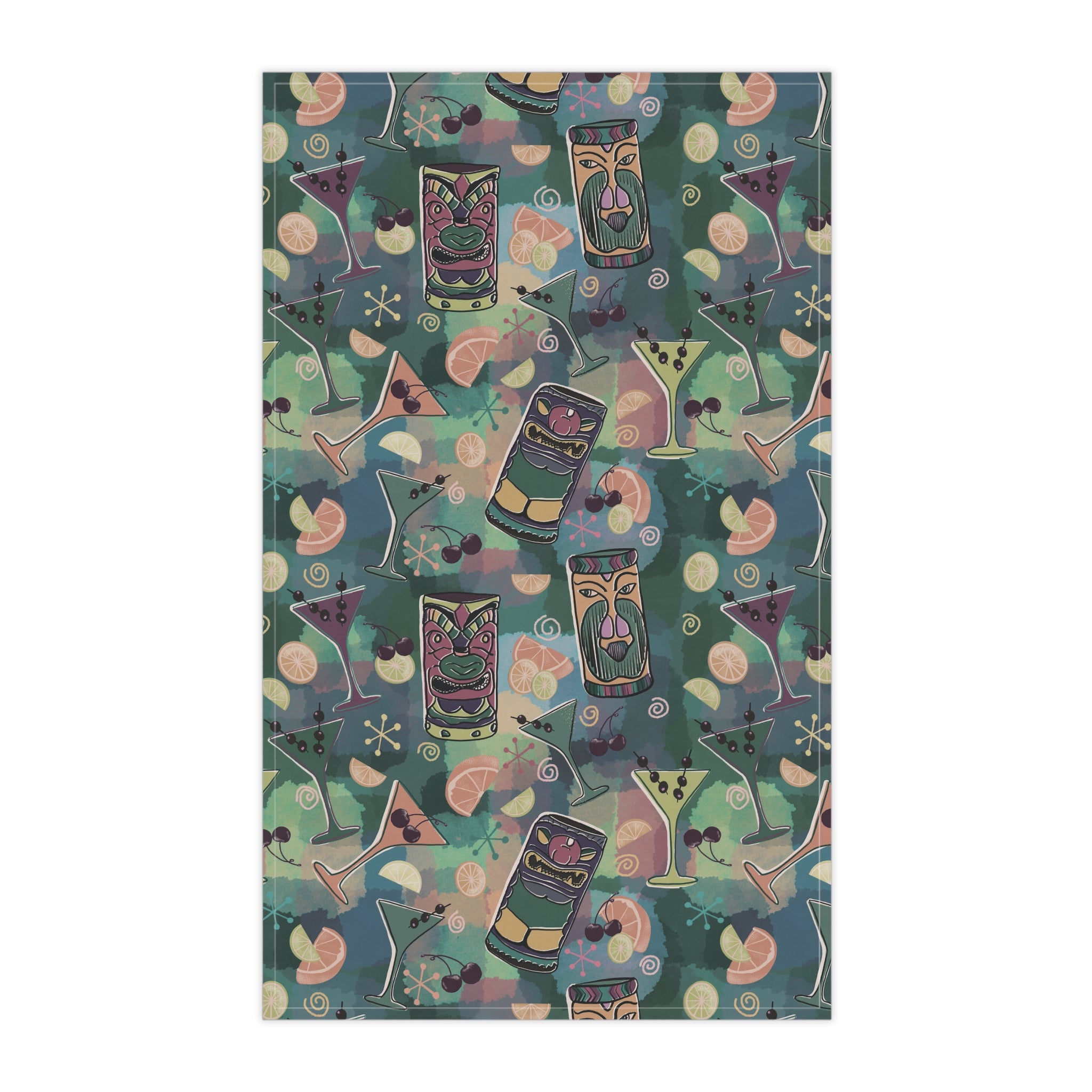 Kitschy Tiki Pine Green Kitchen Tea Towel