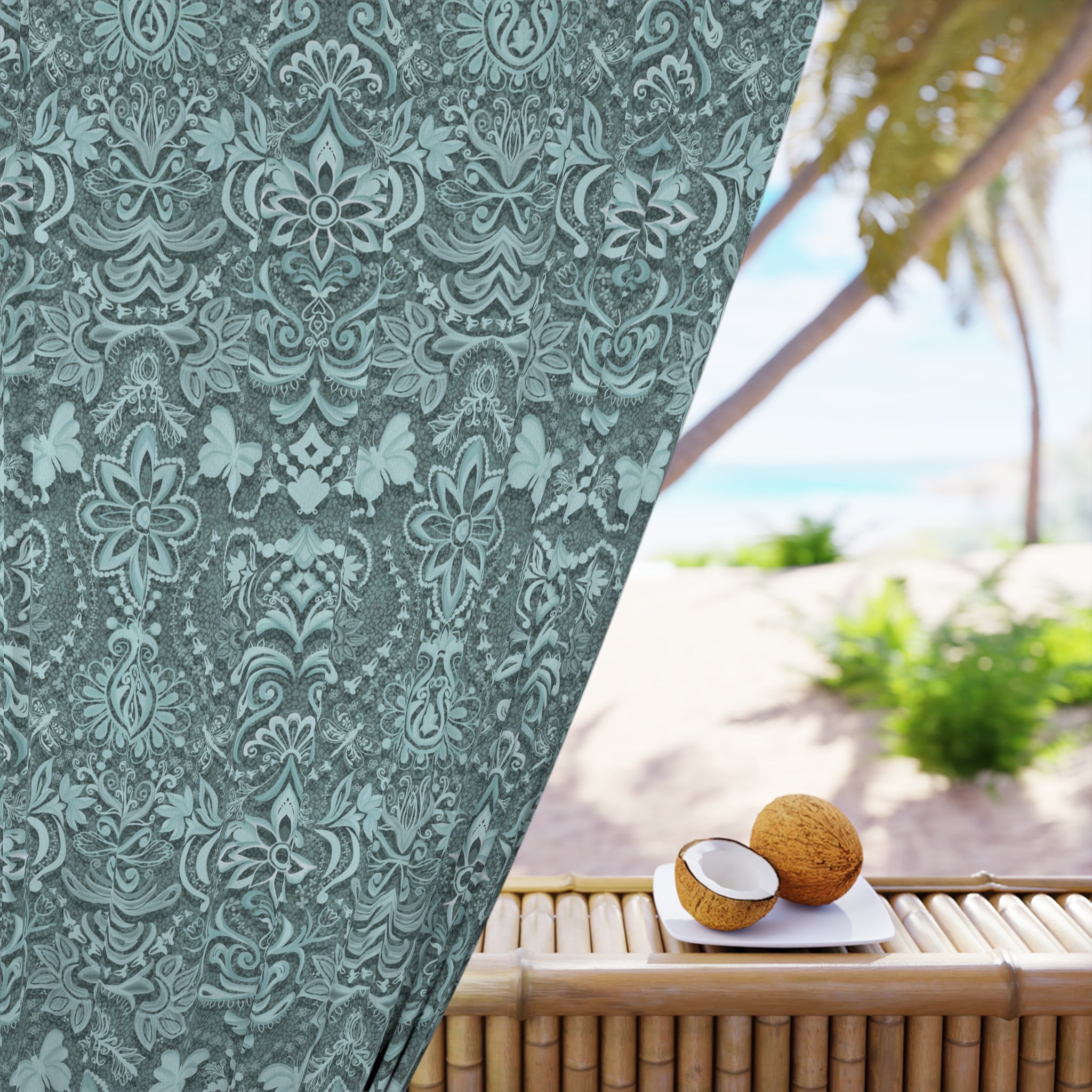 Vintage Brocade Deep Teal Blackout Curtain – Floral Single Panel 50x84"