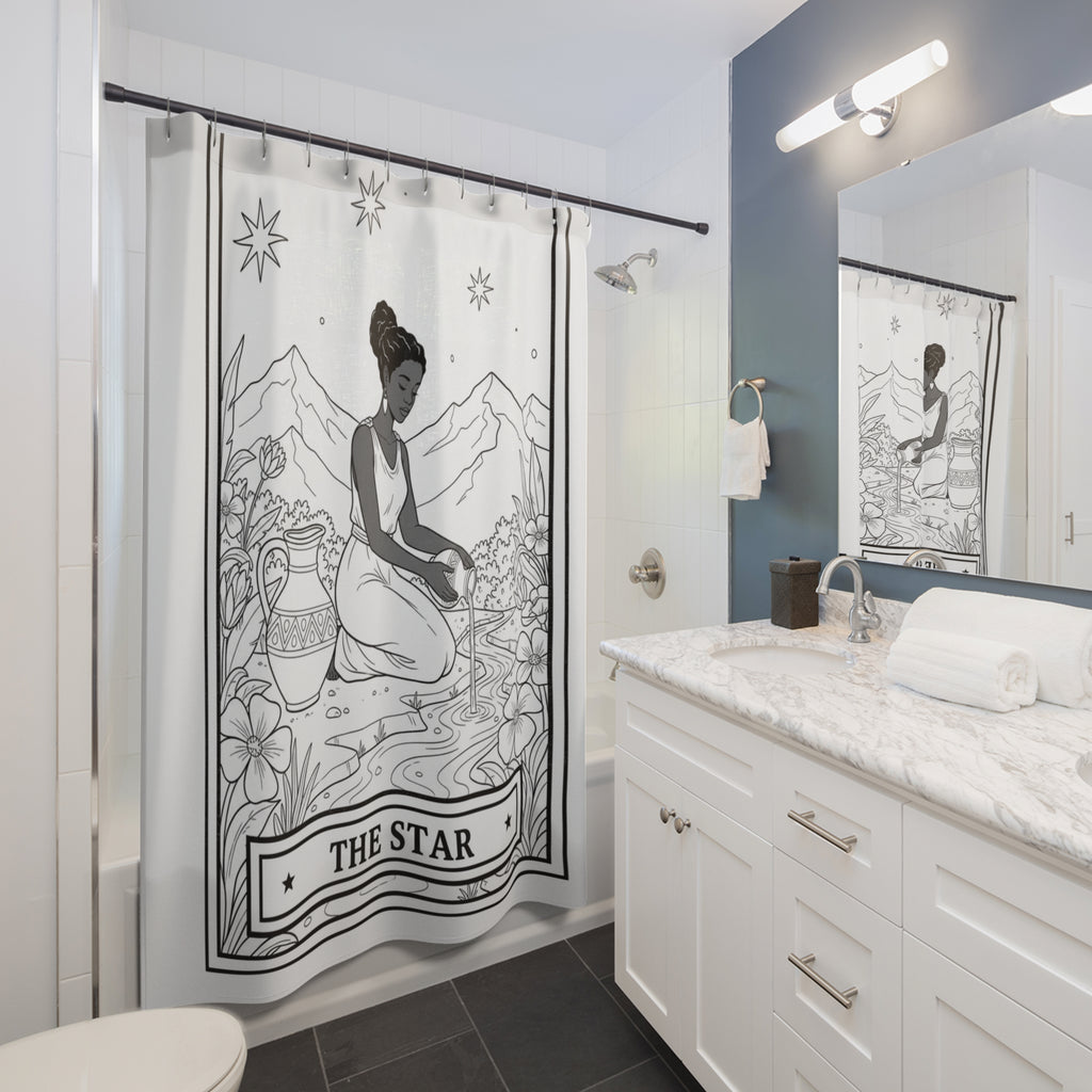 The Star Tarot Card Shower Curtain — Boho Spiritual Color-Your-Own Shower Curtain