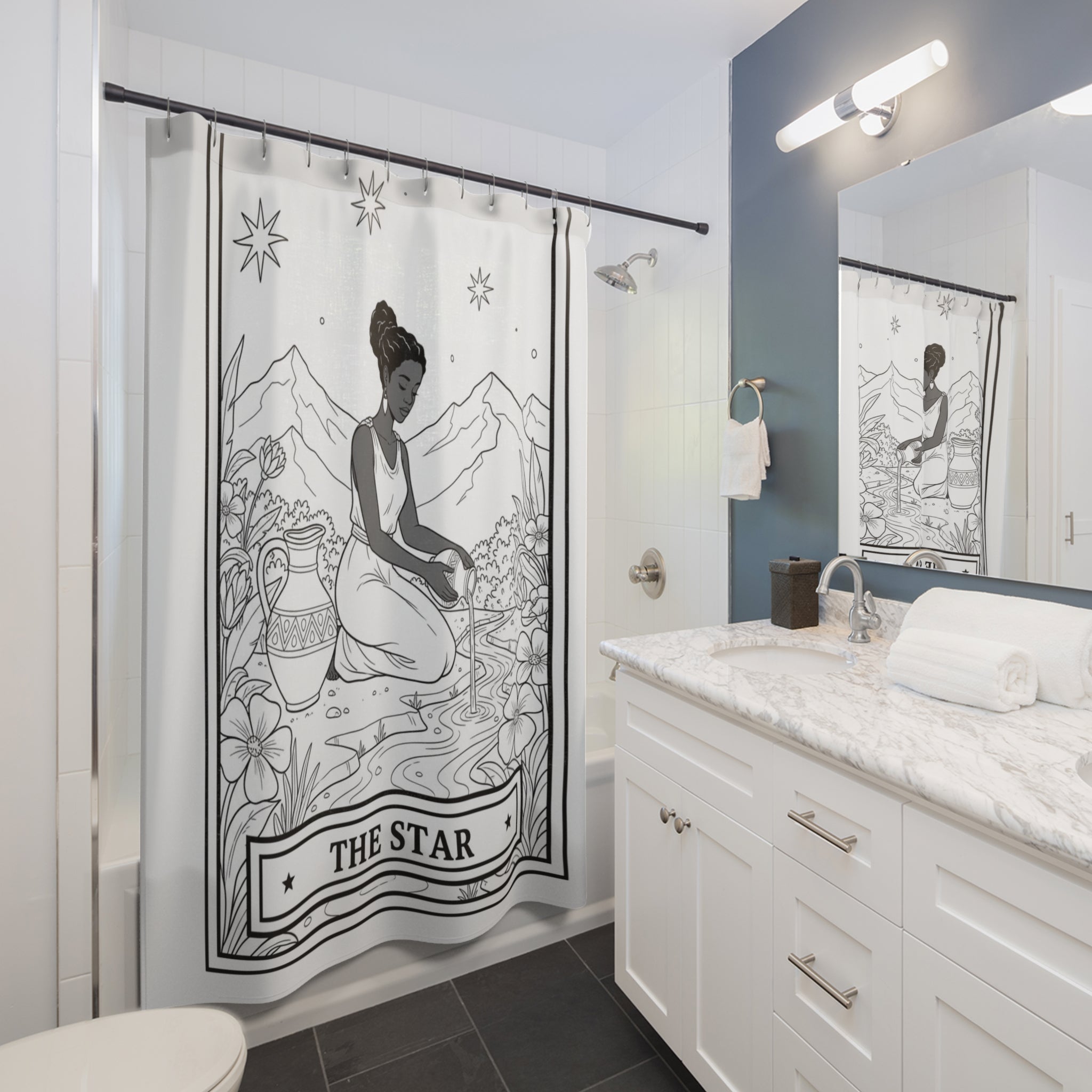 The Star Tarot Card Shower Curtain — Boho Spiritual Color-Your-Own Shower Curtain