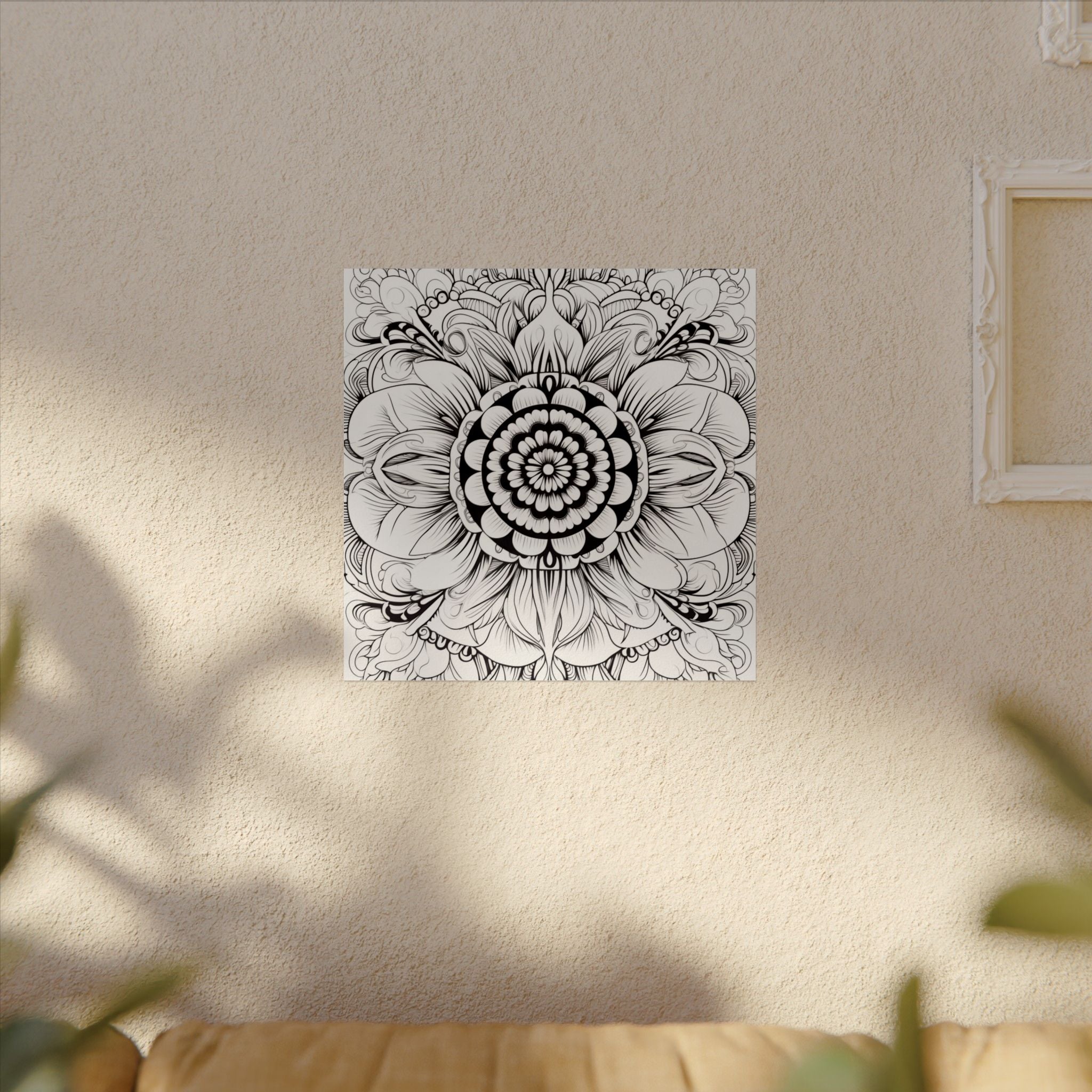 Boho Flower Coloring Poster — Textured Watercolor Matte Print 24x24inch