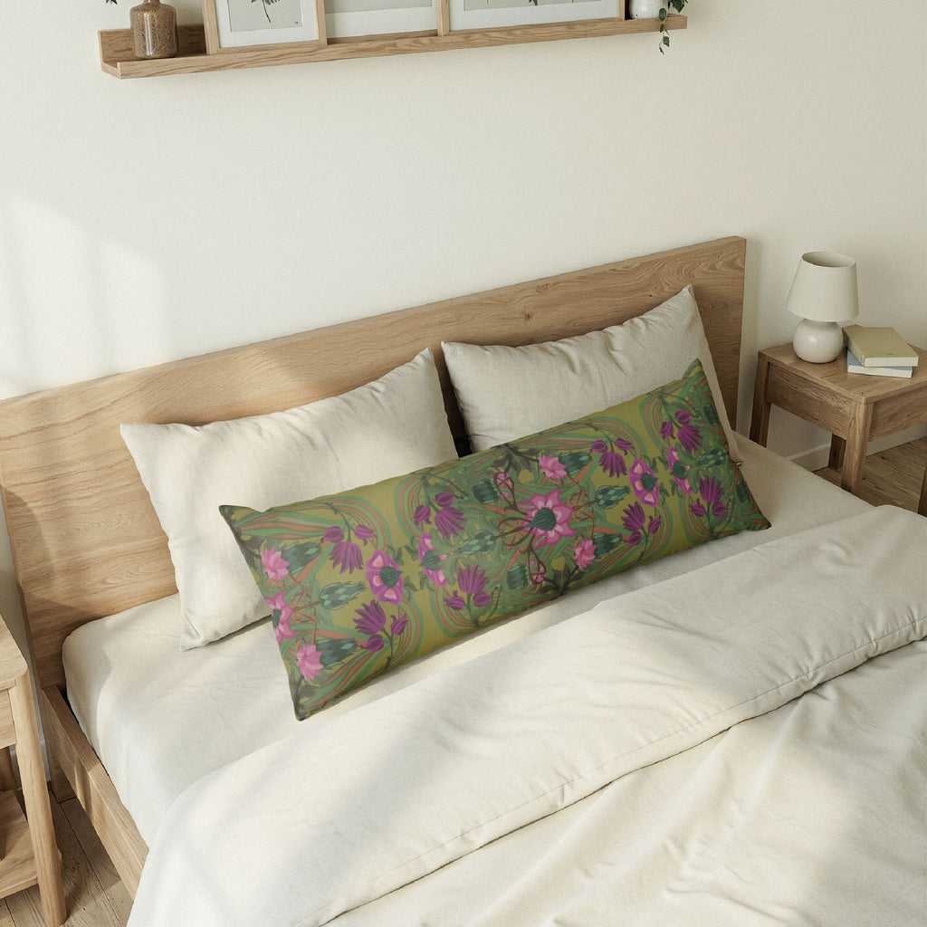 Boho Art Deco in Olive Body Pillow — Support Cushion