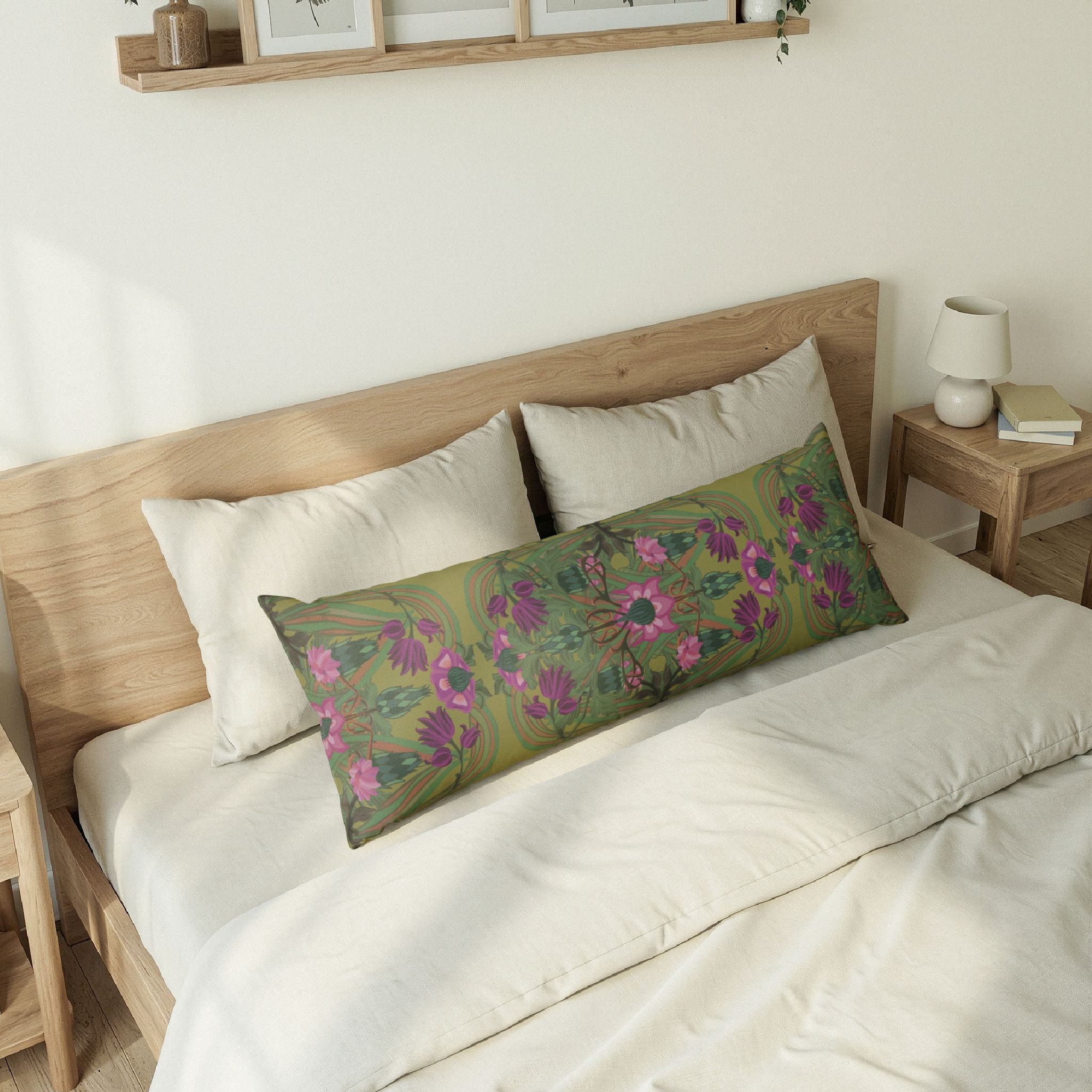 Boho Art Deco in Olive Body Pillow — Support Cushion