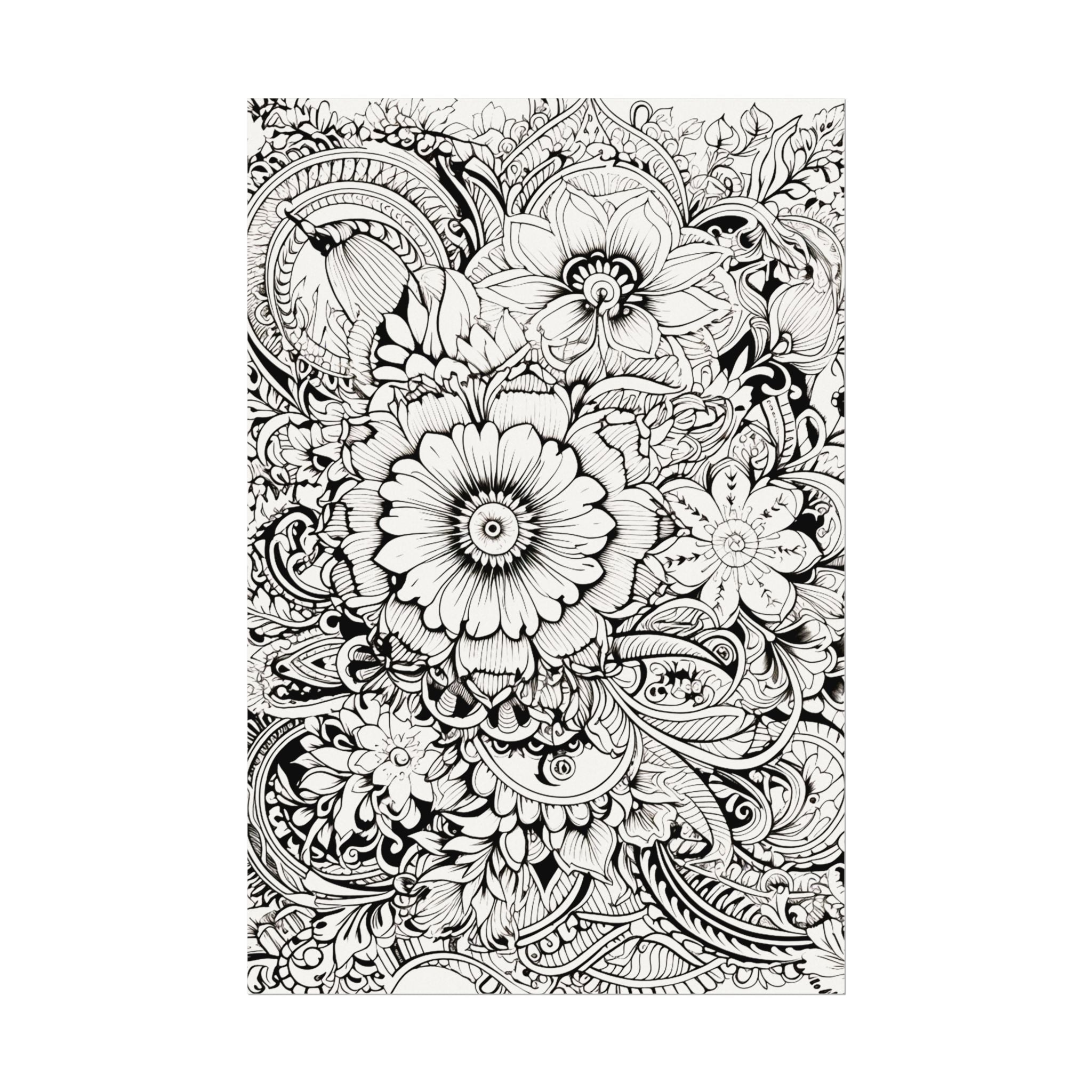 Boho Flower Number 6 Jumbo Coloring Poster — Textured Watercolor Matte Print 36x48 inch/ 20x30 inch