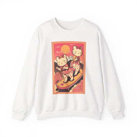 Cute Kittens Skateboarding Unisex Sweatshirt for Cat Lovers and Teens