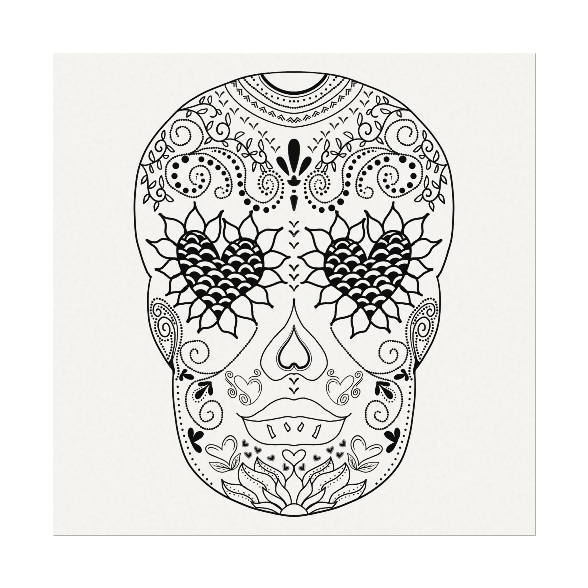 Sugar Skull Day of the Dead Number 3 Coloring Poster on Fine Textured Watercolor Matte Print - Make Your Coloring Pages Stand Out!