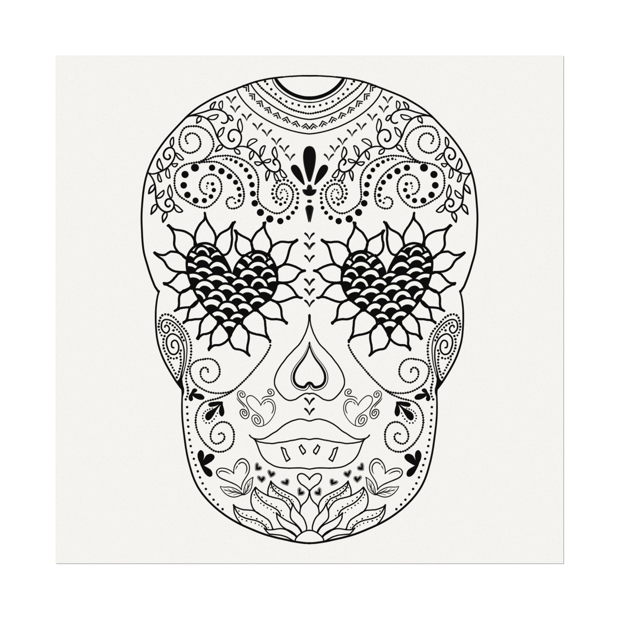 Sugar Skull Day of the Dead Number 3 Coloring Poster on Fine Textured Watercolor Matte Print - Make Your Coloring Pages Stand Out!