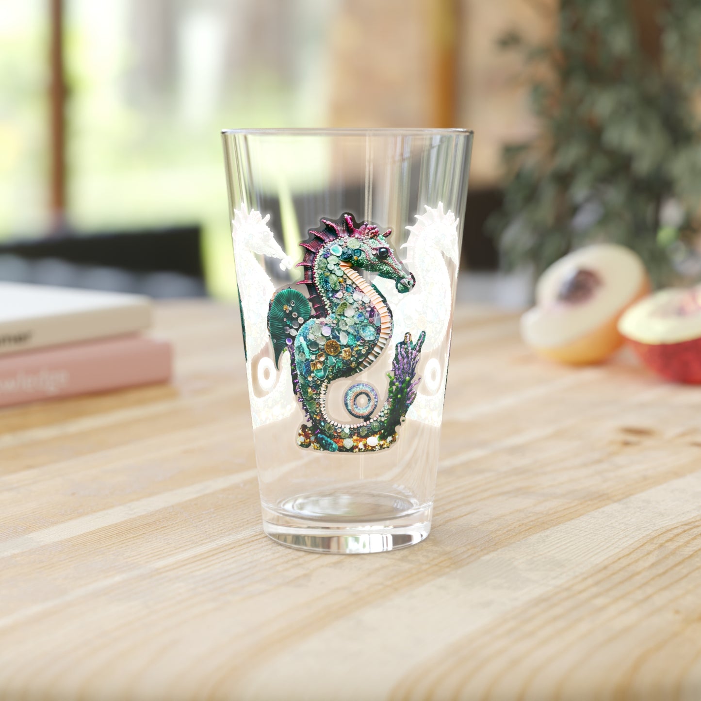 Seahorse Mosaic Crystal Art Pint Glass – 16oz Decorative Sea Creature Beer Glass