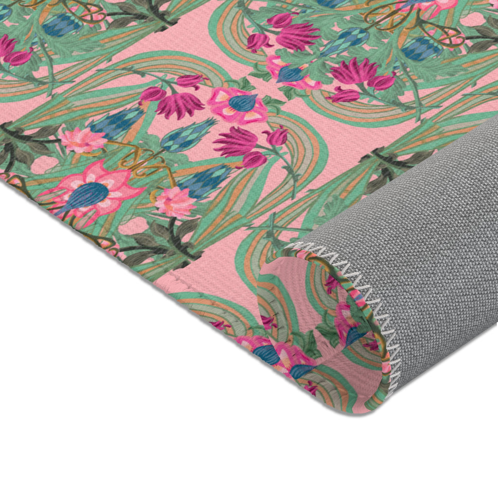 Boho Art Deco Antique Pink Area Rug — Distressed Ornamental Accent Rug
