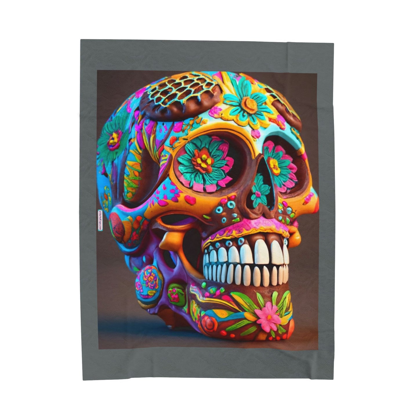 Colorful Sugar Skull Velveteen Plush Blanket — Day of the Dead Decor & Cozy Throw