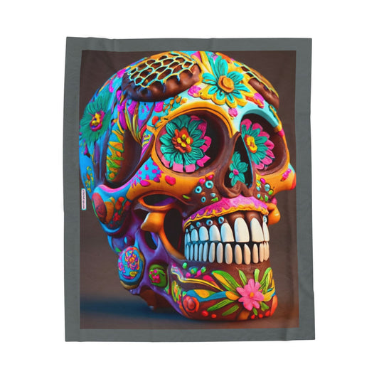 Colorful Sugar Skull Velveteen Plush Blanket — Day of the Dead Decor & Cozy Throw