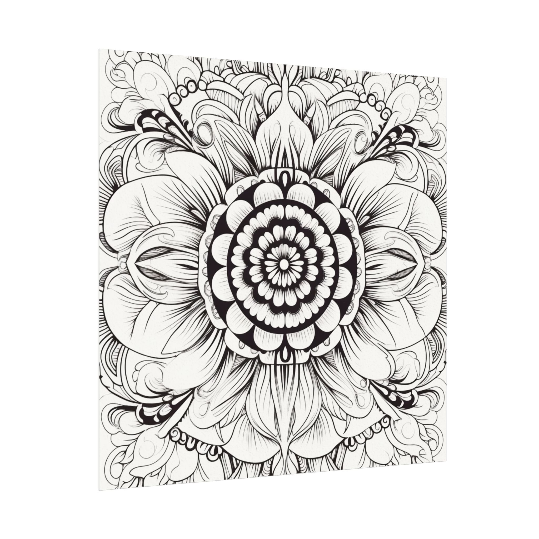 Boho Flower Coloring Poster — Textured Watercolor Matte Print 24x24inch