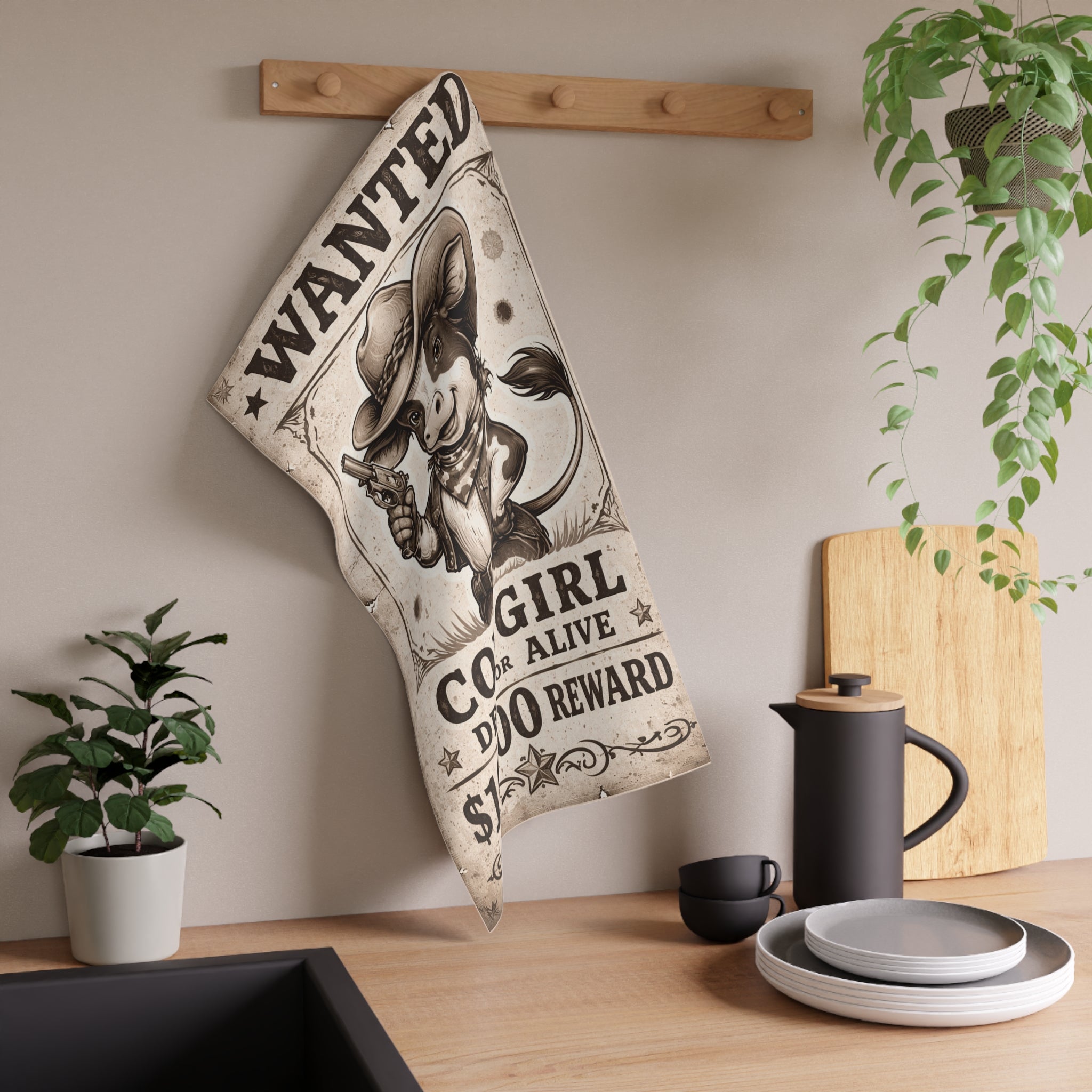 Retro Western Funny Naughty Cowgirl Farmhouse Tea Towel — Design by Leah Quinn©