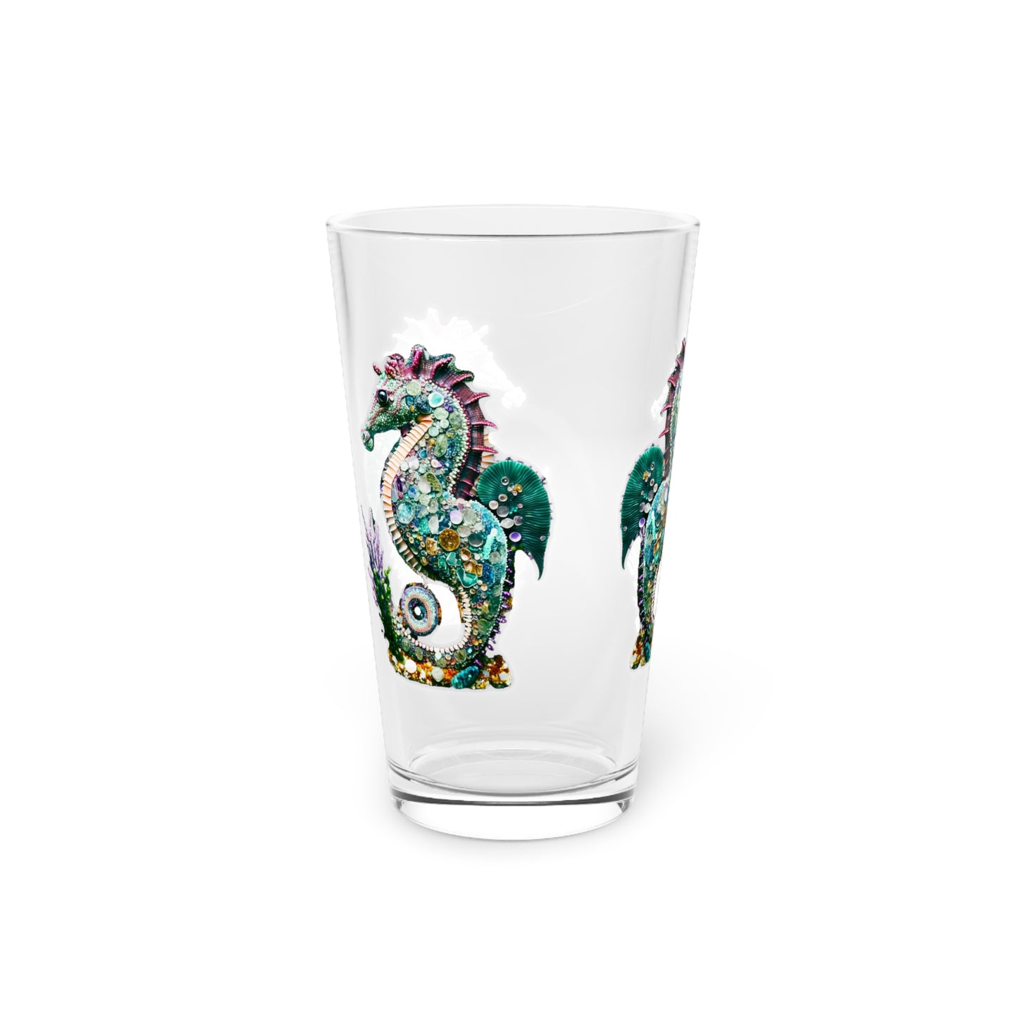 Seahorse Mosaic Crystal Art Pint Glass – 16oz Decorative Sea Creature Beer Glass