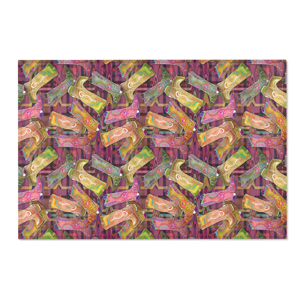 Lets Go Glamping Cowgirl Boots Area Rug — Distressed Ornamental Accent Rug for She Sheds, Bedrooms & Office
