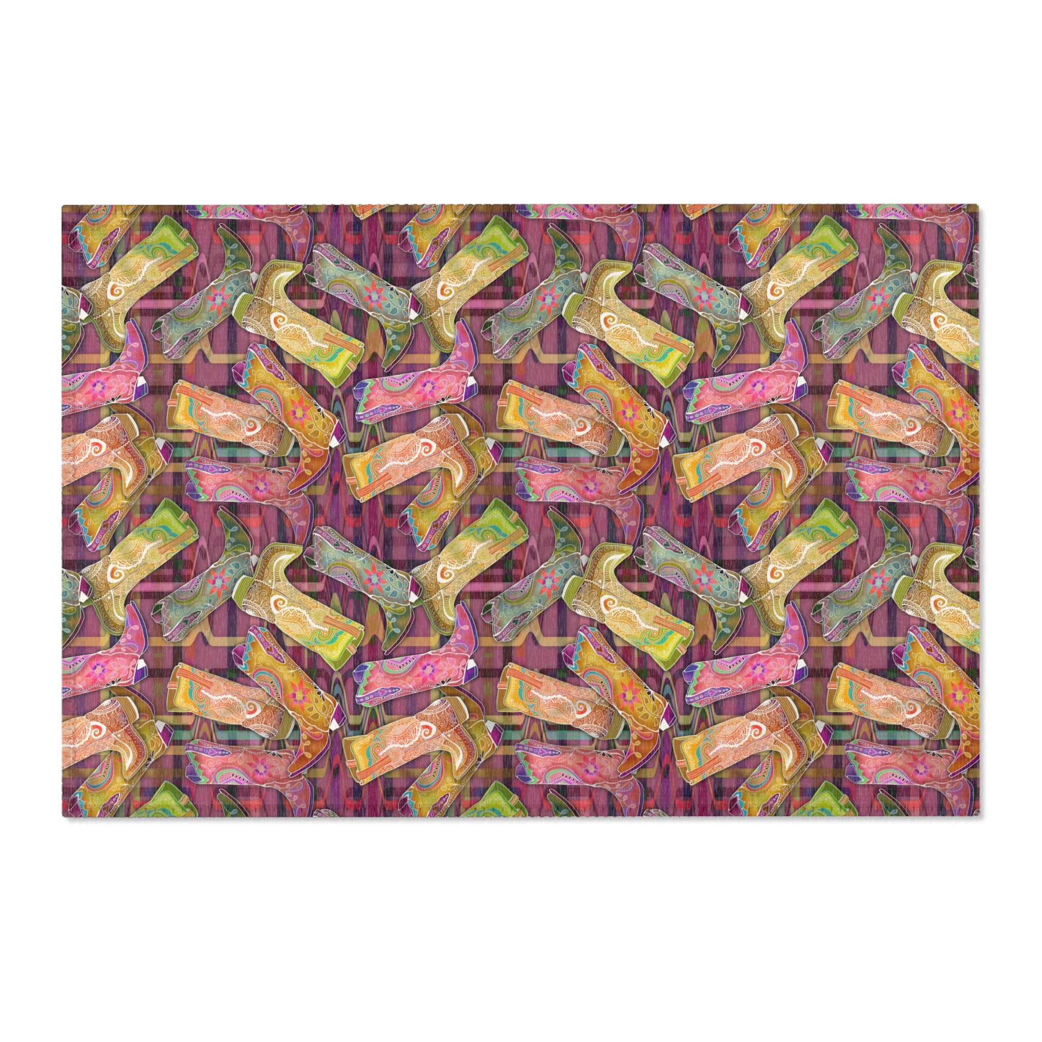 Lets Go Glamping Cowgirl Boots Area Rug — Distressed Ornamental Accent Rug for She Sheds, Bedrooms & Office