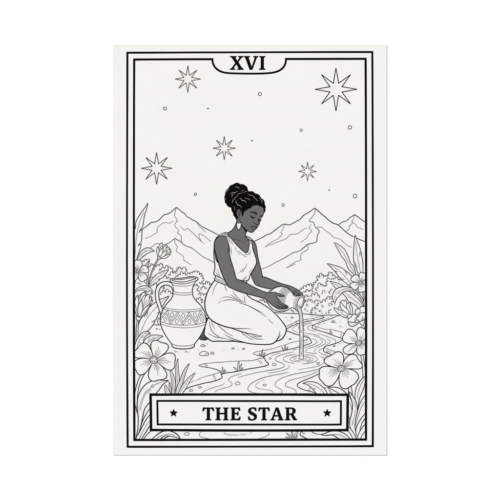 Star Tarot Card Coloring Poster — Textured Watercolor Matte Wall Art (Large)