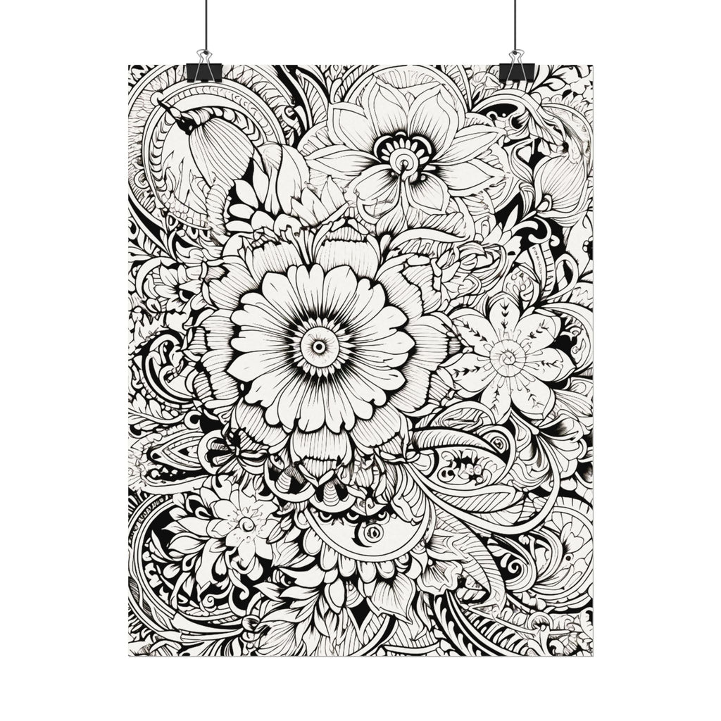 Boho Flower Number 6 Jumbo Coloring Poster — Textured Watercolor Matte Print 36x48 inch/ 20x30 inch