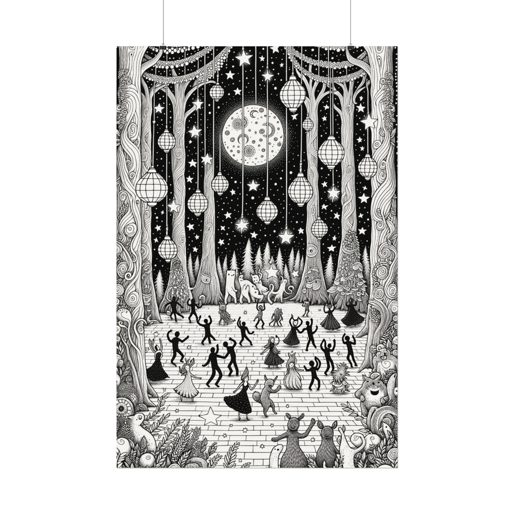 Moonlit Forest Dance – Premium Watercolor Coloring Poster (285gsm Cold Press Paper) 16x24, 24x36 & Huge 36"x54" inches