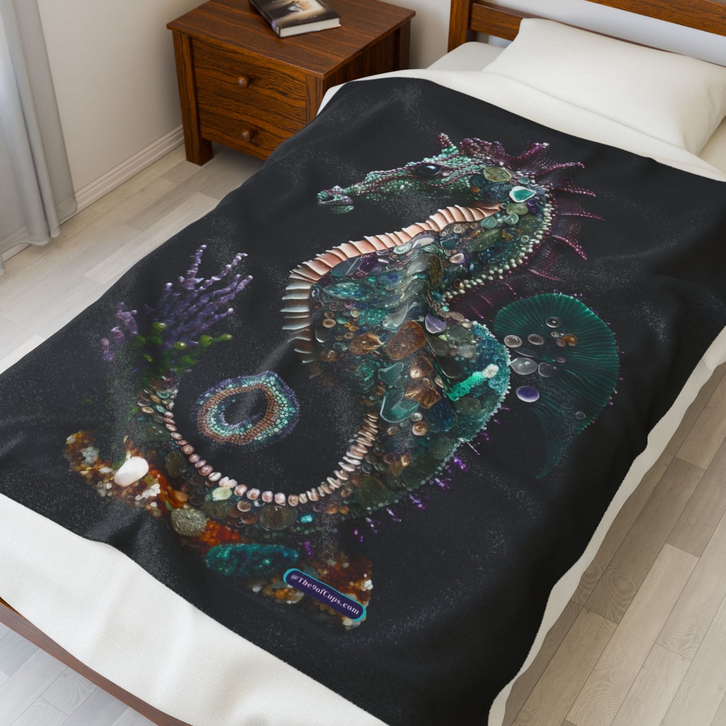 Seahorse Crystal Mosaic Art Velveteen Plush Blanket – Cozy Ocean-Inspired Throw