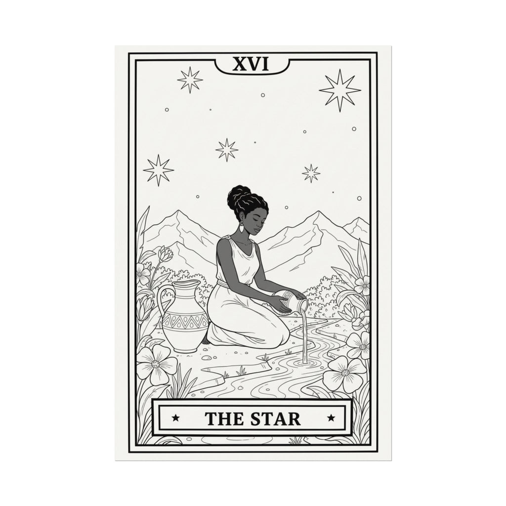 Star Tarot Card Coloring Poster — Textured Watercolor Matte Wall Art (Large)
