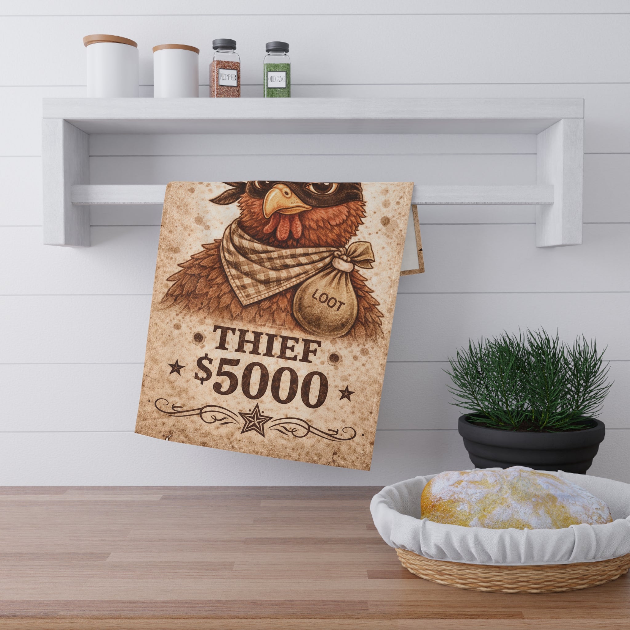 Retro Western Funny Chicken Farmhouse Tea Towel — Design by Leah Quinn©