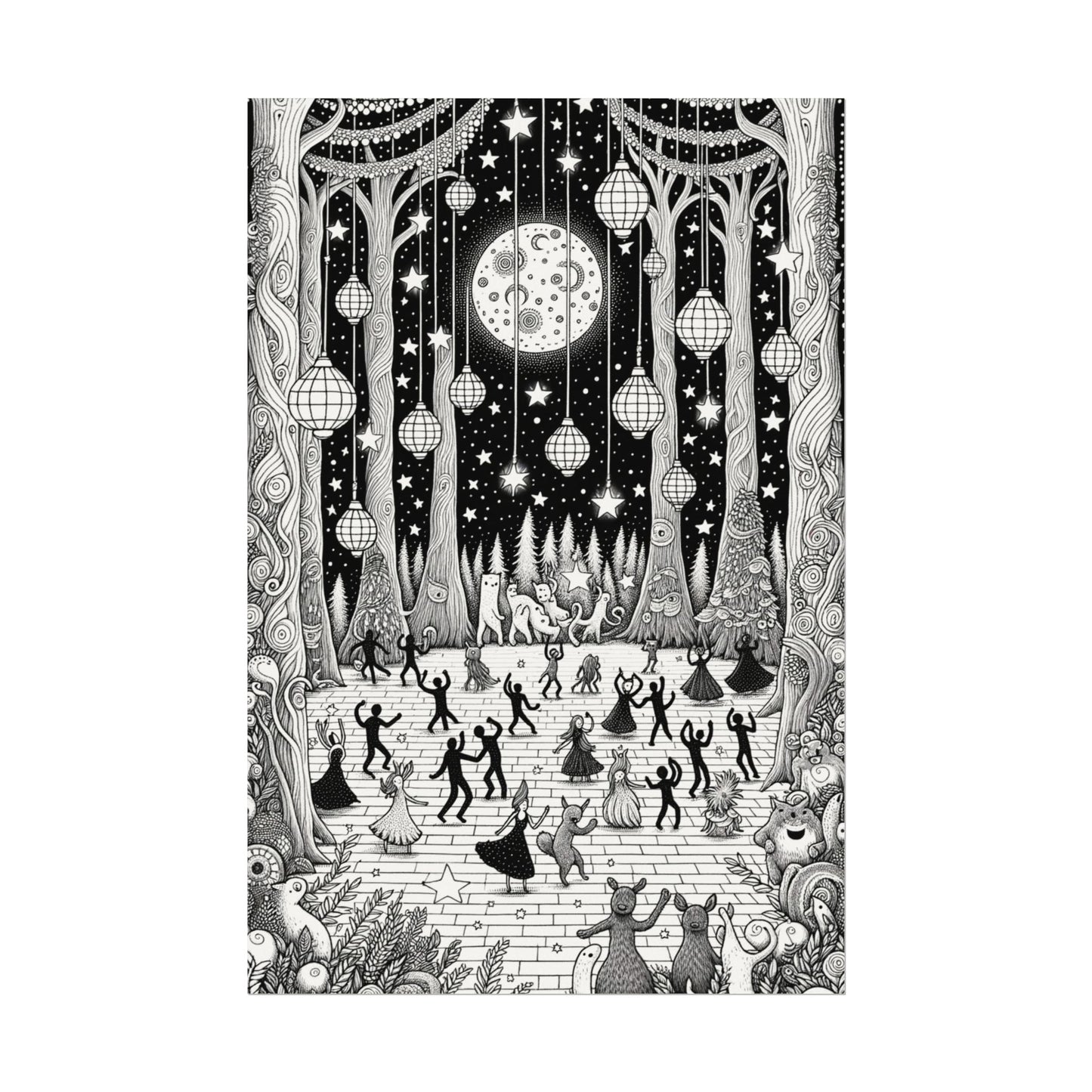 Moonlit Forest Dance – Premium Watercolor Coloring Poster (285gsm Cold Press Paper) 16x24, 24x36 & Huge 36"x54" inches