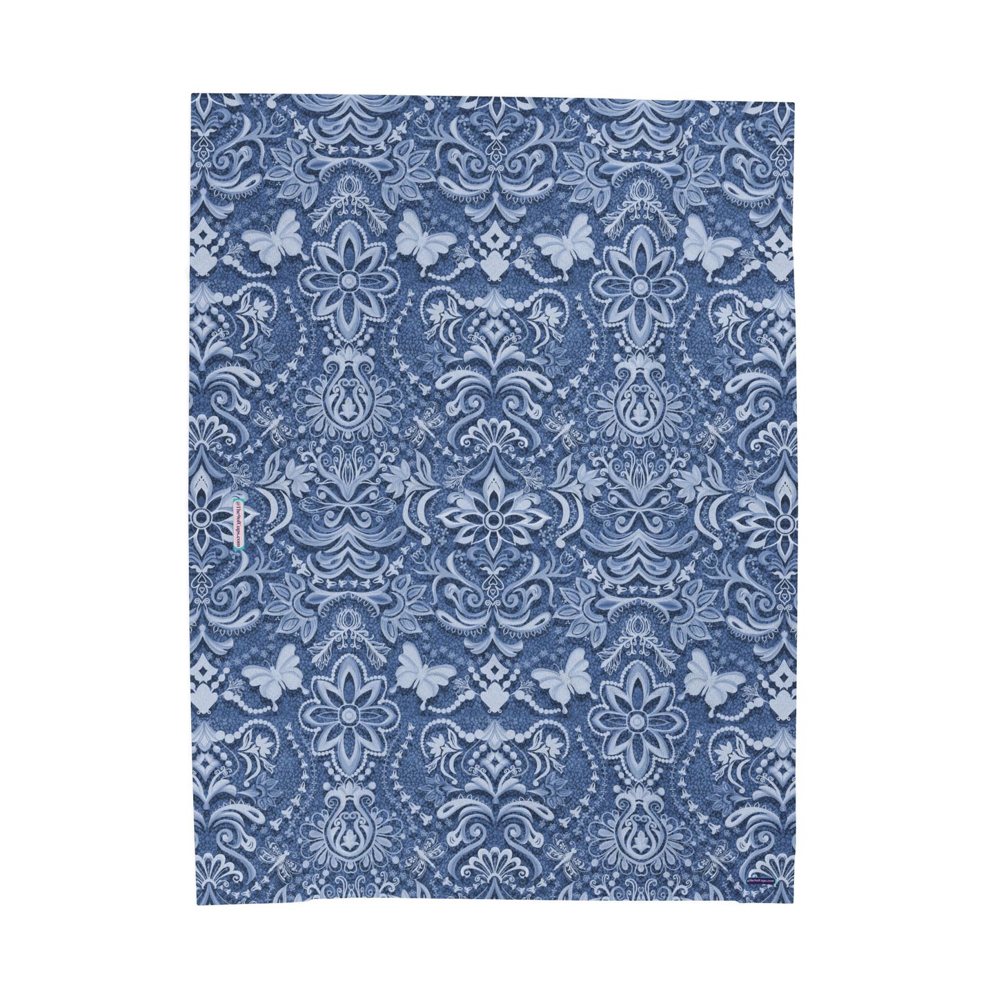 💙✨ Modern Boho Brocade – Victorian Blues Velveteen Plush Blanket & Cozy Throw