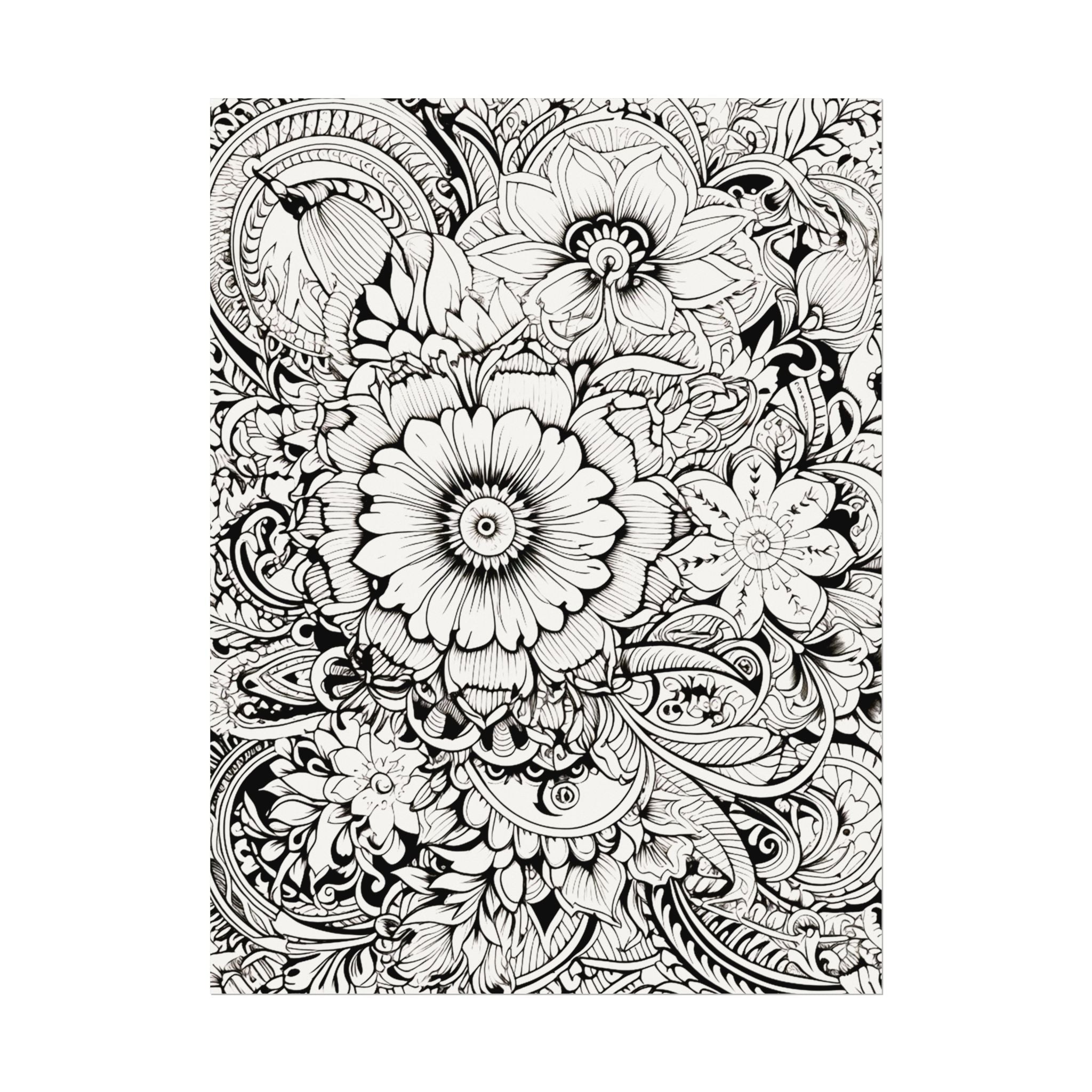 Boho Flower Number 6 Jumbo Coloring Poster — Textured Watercolor Matte Print 36x48 inch/ 20x30 inch