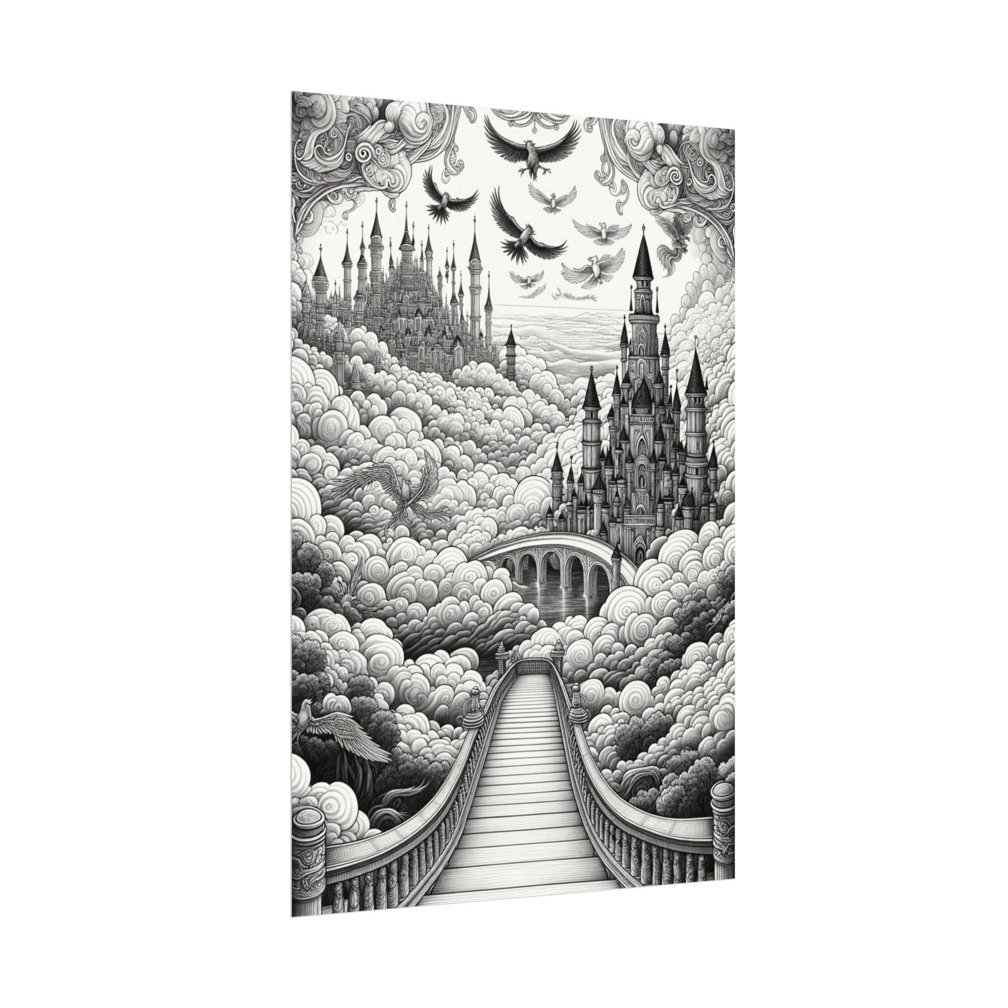 “Kingdom in the Clouds”  Fine Art Coloring Poster – Premium Watercolor (285gsm Cold Press Paper) 16x24, 24x36 & Huge 36"x54" inches