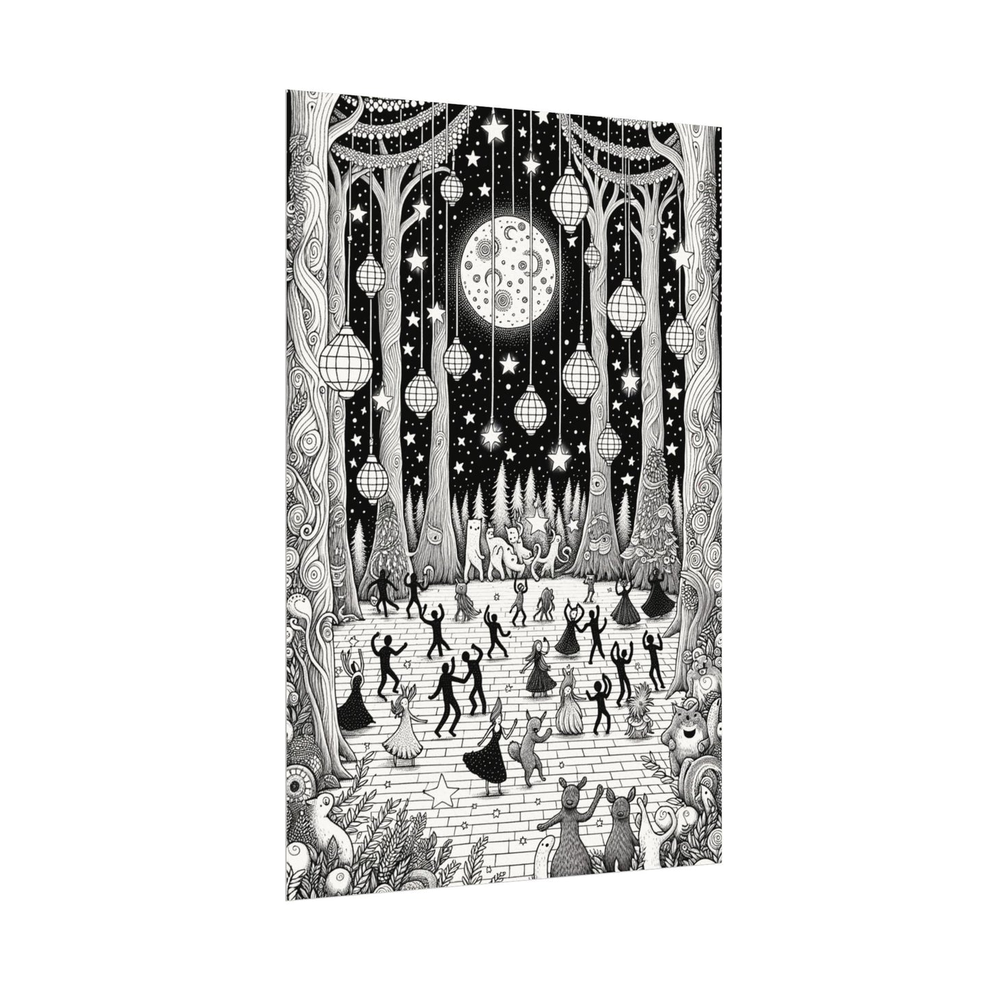 Moonlit Forest Dance – Premium Watercolor Coloring Poster (285gsm Cold Press Paper) 16x24, 24x36 & Huge 36"x54" inches