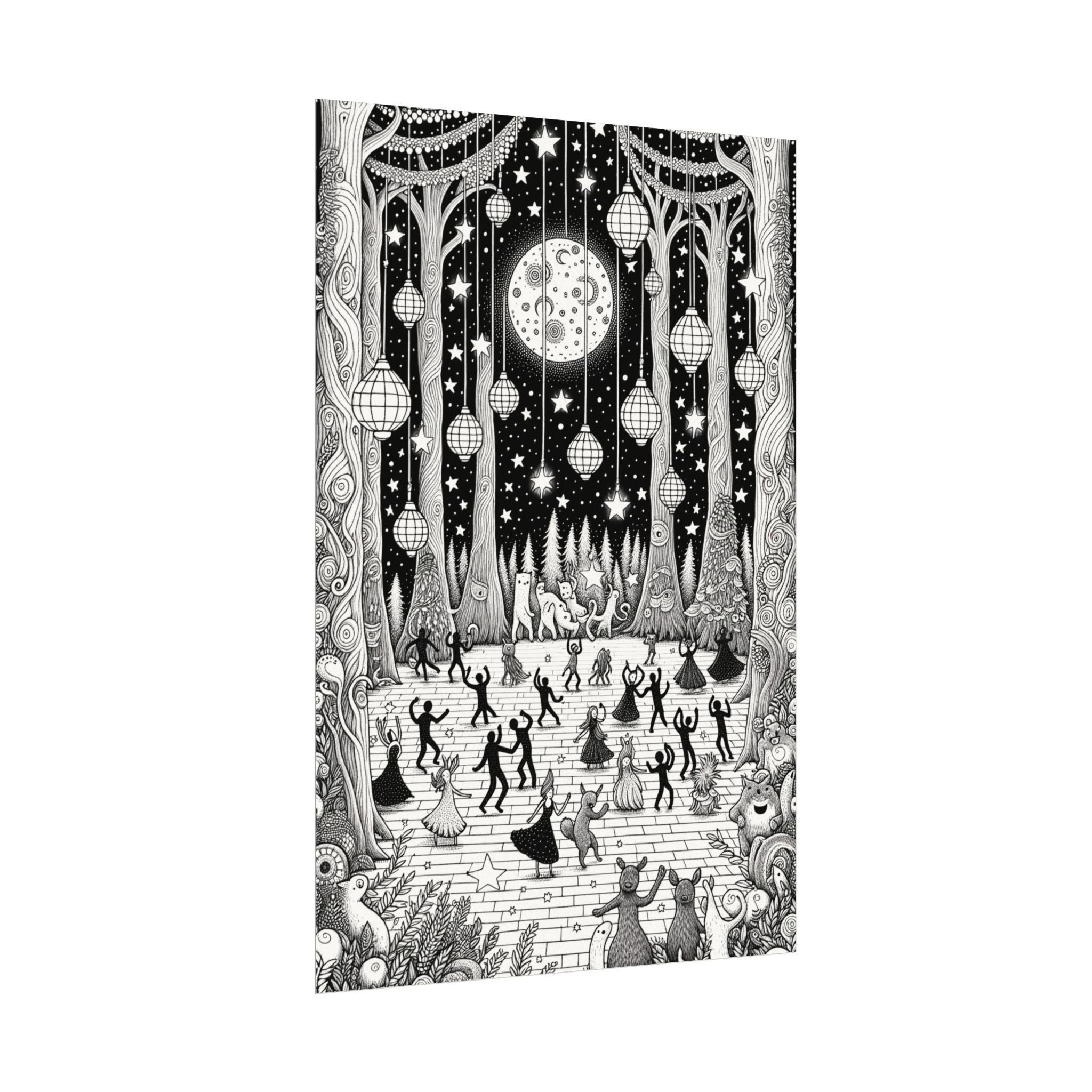 Moonlit Forest Dance – Premium Watercolor Coloring Poster (285gsm Cold Press Paper) 16x24, 24x36 & Huge 36"x54" inches