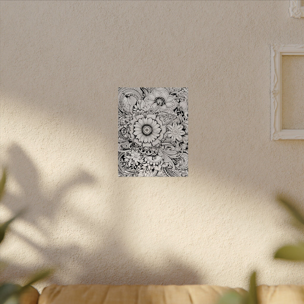 Boho Flower Number 6 Jumbo Coloring Poster — Textured Watercolor Matte Print 36x48 inch/ 20x30 inch