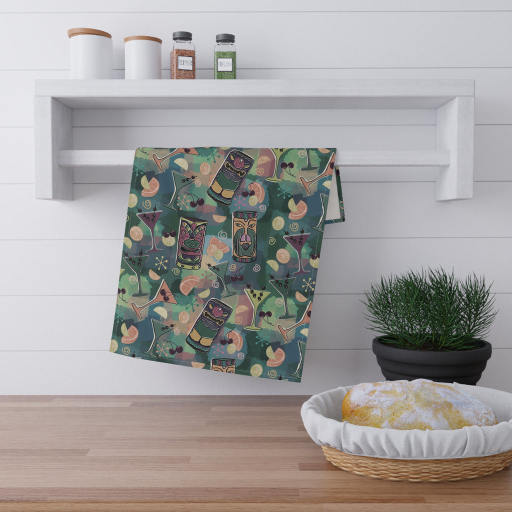 Kitschy Tiki Pine Green Kitchen Tea Towel