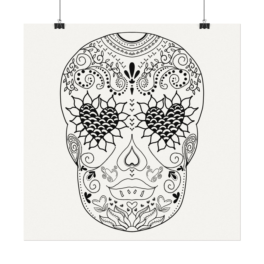 Sugar Skull Day of the Dead Number 3 Coloring Poster on Fine Textured Watercolor Matte Print - Make Your Coloring Pages Stand Out!