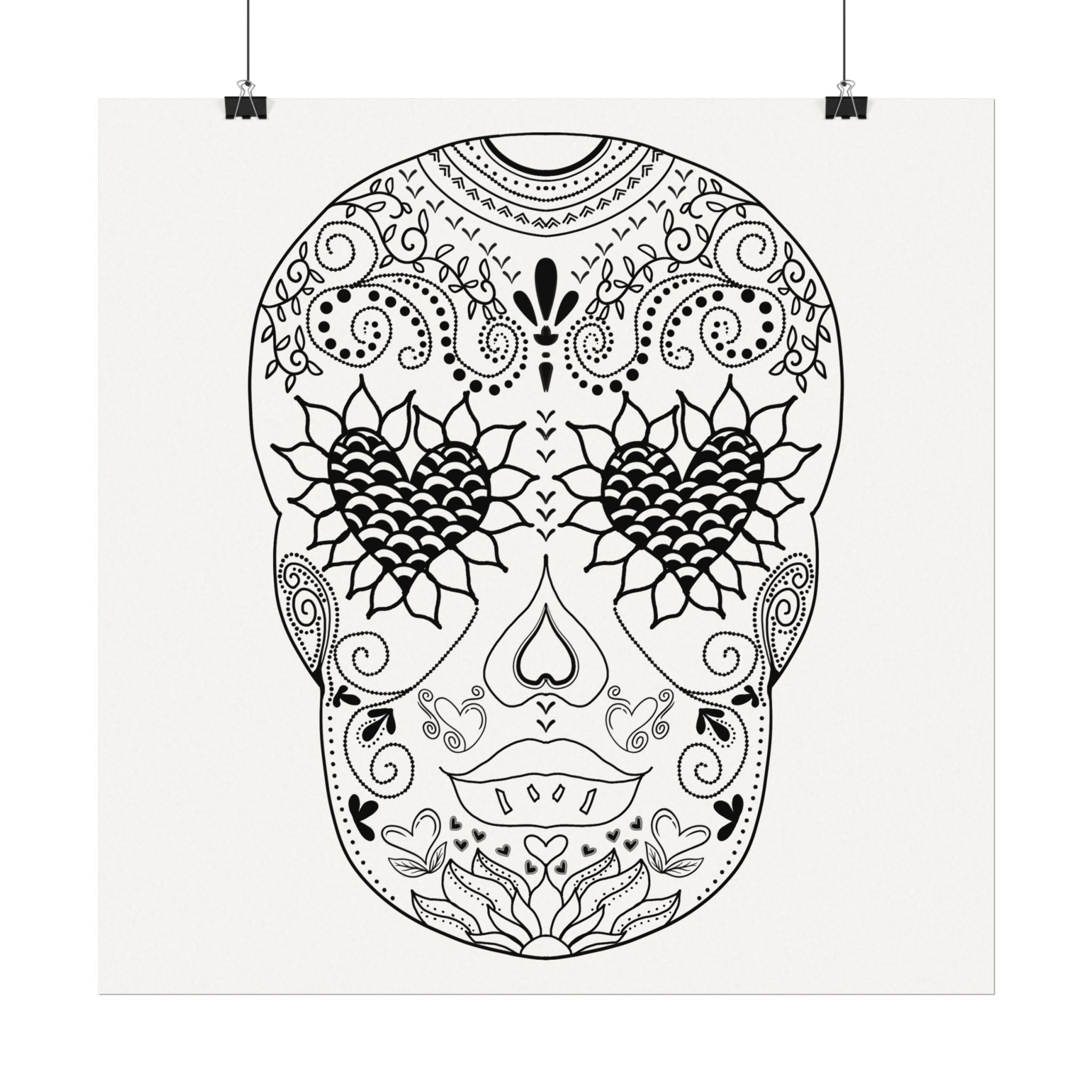 Sugar Skull Day of the Dead Number 3 Coloring Poster on Fine Textured Watercolor Matte Print - Make Your Coloring Pages Stand Out!