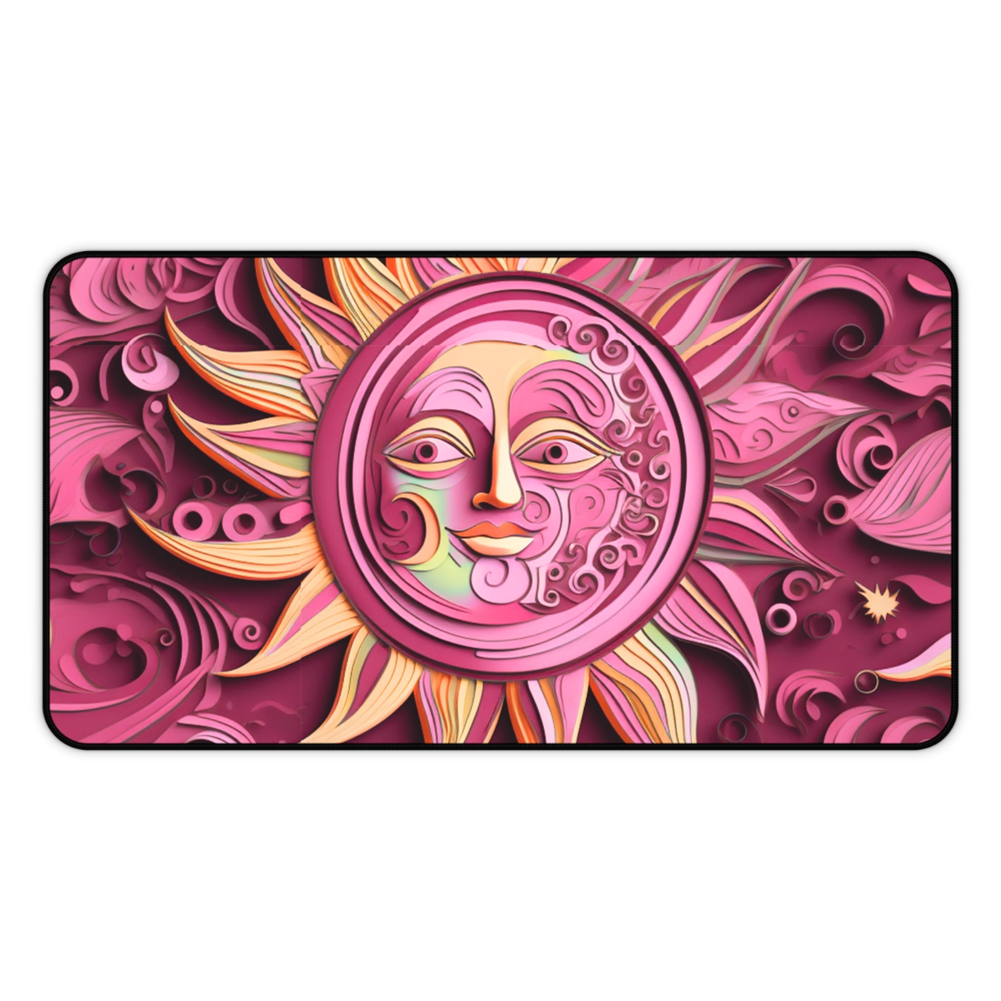 Boho Sun & Moon Pink Desk Mat — Celestial Extra Large Mouse Pad-Desk Mat