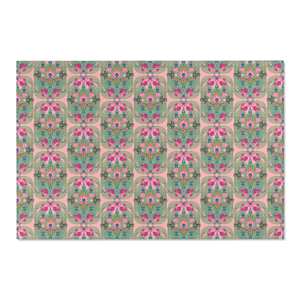 Boho Art Deco Antique Pink Area Rug — Distressed Ornamental Accent Rug
