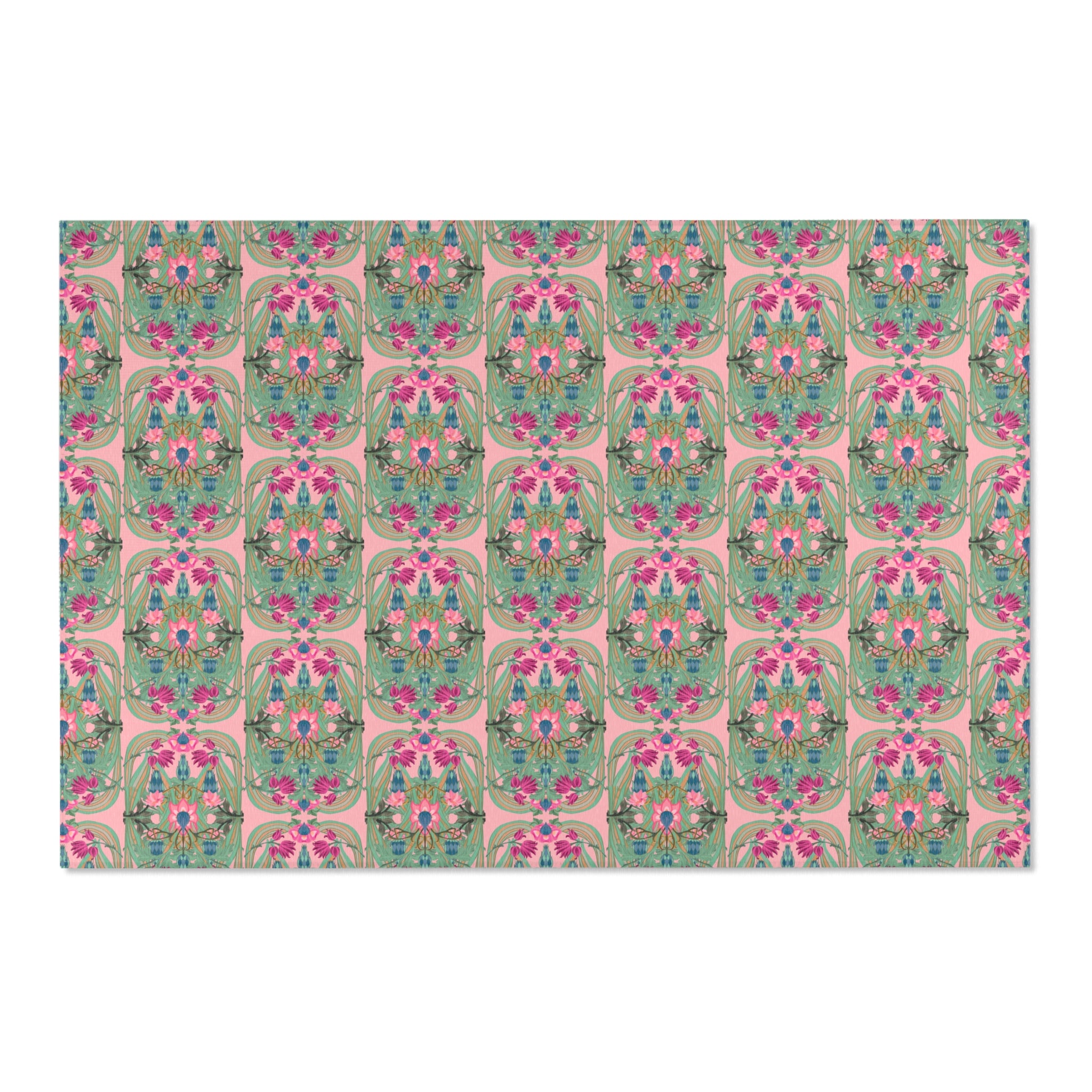 Boho Art Deco Antique Pink Area Rug — Distressed Ornamental Accent Rug