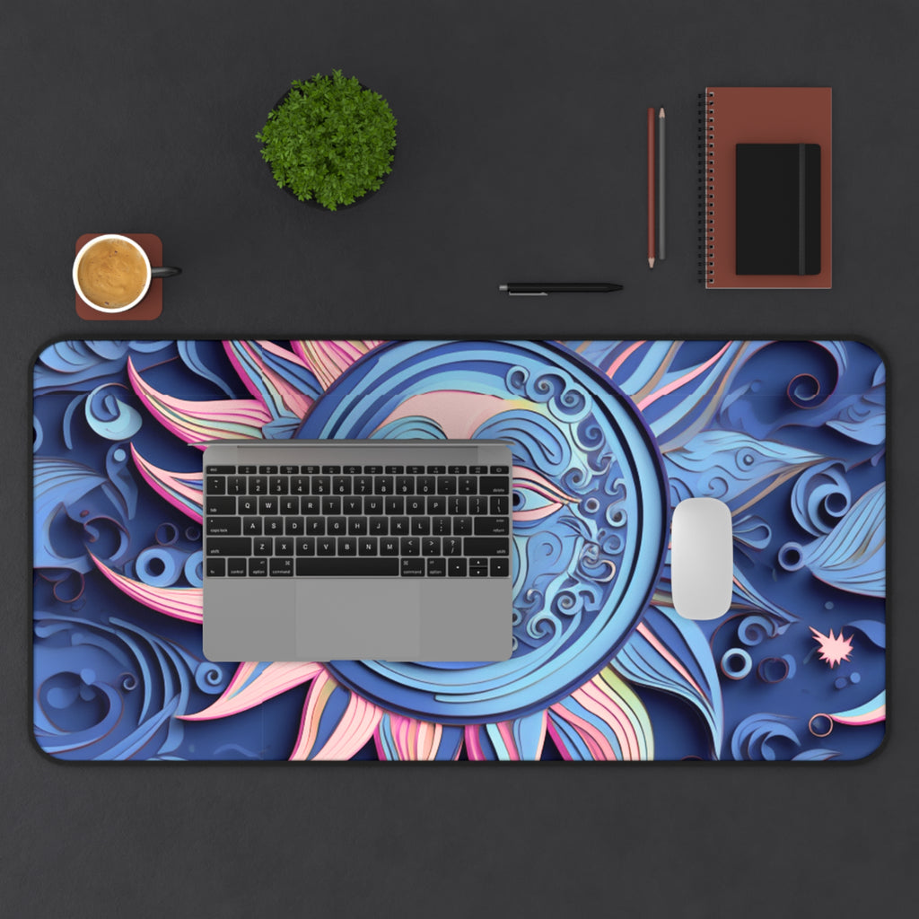 Boho Sun & Moon Sky Blues and Pink Desk Mat — Celestial Extra Large Mouse Pad-Desk Mat