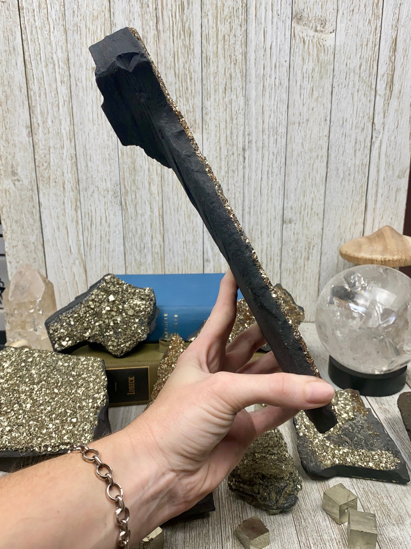 Pyrite on Shungite Raw Layered Plate | Brazil