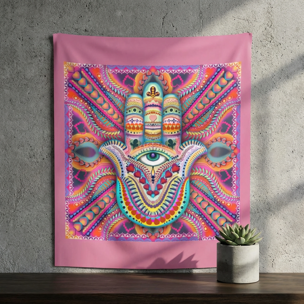 Hamsa Wall Tapestry — Double‑Sided Protective & Abundance Hamsa Art by Leah Quinn