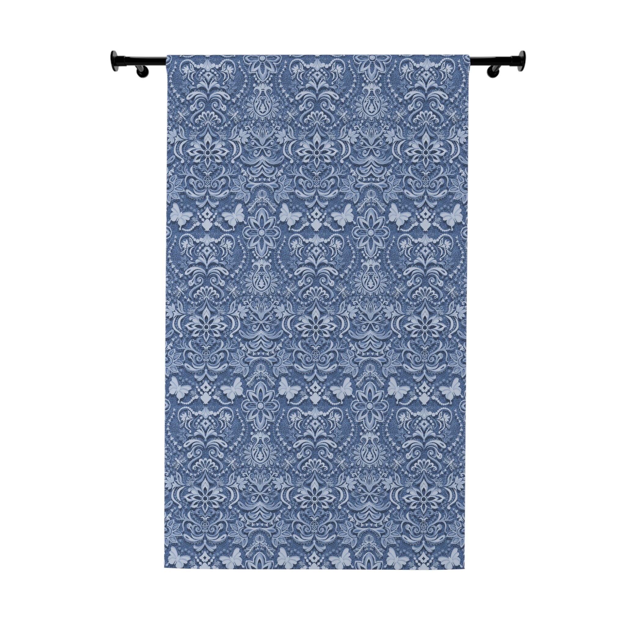 Vintage Brocade Blue Blackout Curtain – Floral Single Panel 50x84"