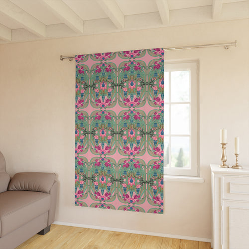 Boho Art Deco Floral Blackout Curtain — Antique Pink & Sage (50×84", Single Panel)